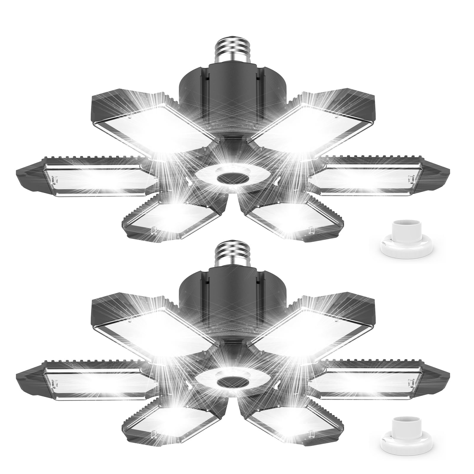 LUCORUSC Led Garage Lights 2 Pack 200W Super Bright Ceiling Led Shop Lights  E26/E27 Base  6500K  22000LM Deformable Garage Light Ideal for Basement  Attic and Workshop  Commercial Bay Lighting