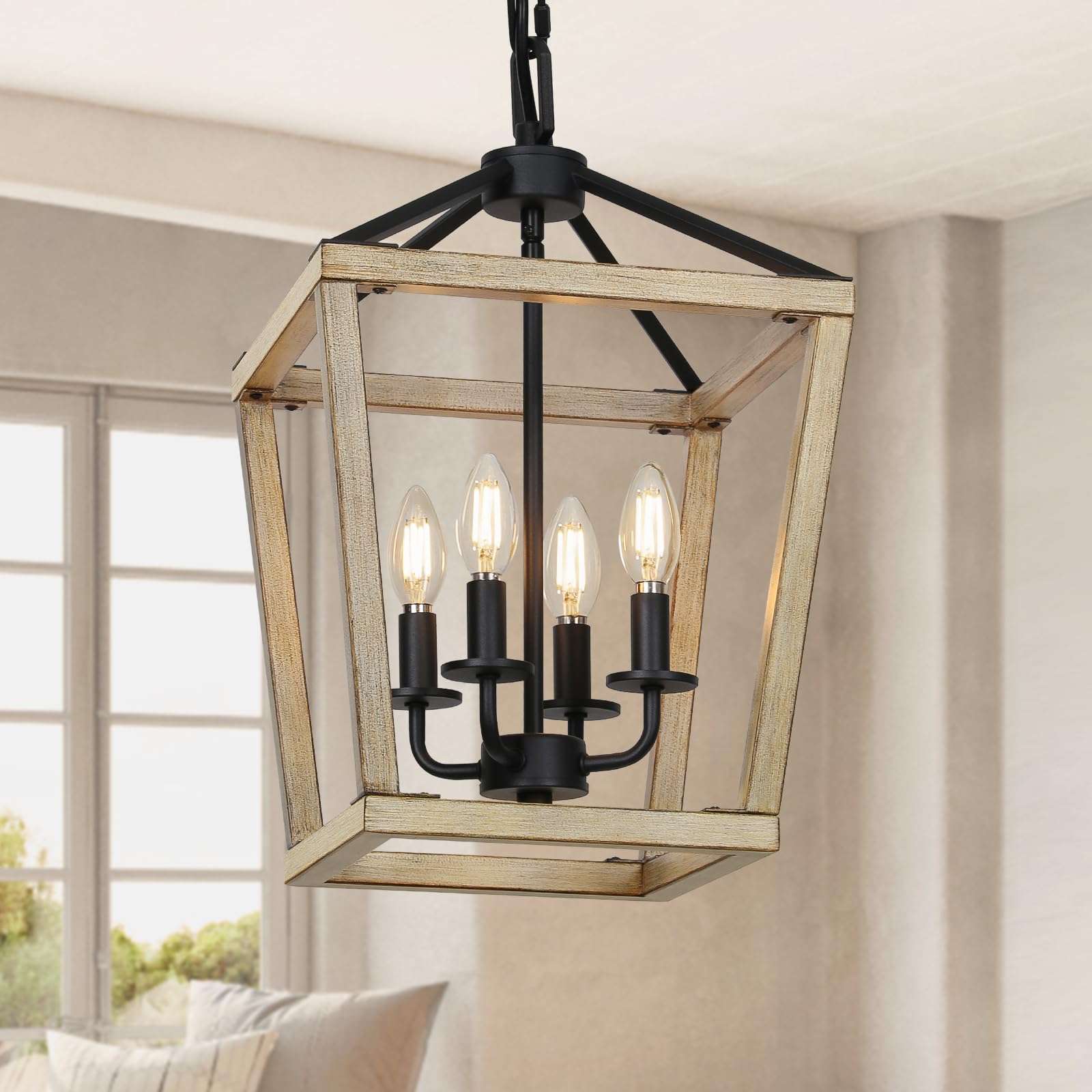 4 Light Chandelier Fixture, Farmhouse Light Fixtures Geometric Metal Cage Modern Ceiling Light with Adjustable Height, E12 Base 