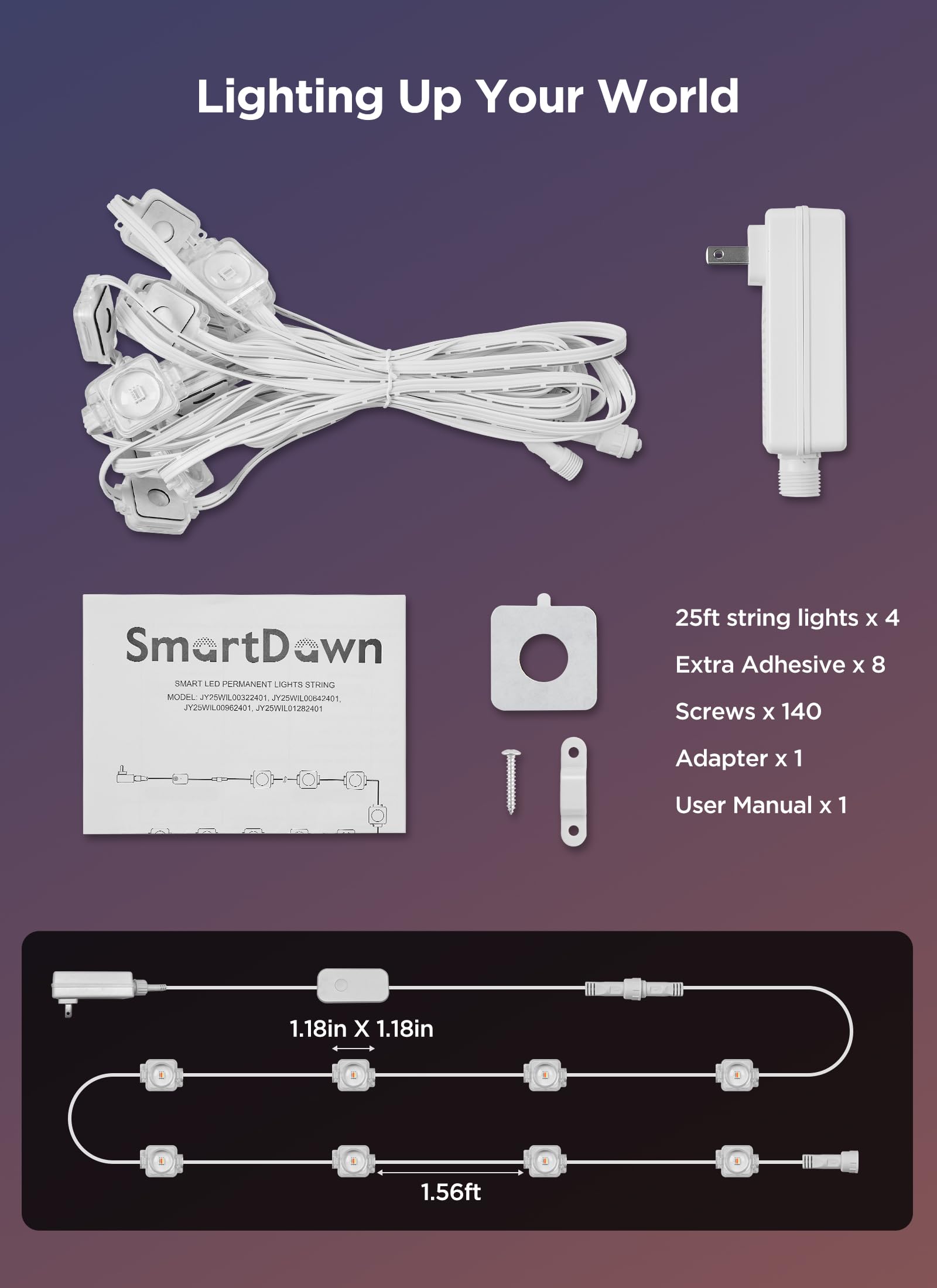 Smartdawn Permanent Outdoor Lights  100Ft 64 Bulbs Rgbic Led Outdoor String Lights  Diy Scene Mode  Ip68 Waterproof Christmas Lights For Daily Decor  House Roof  Holiday Decorations  Outside