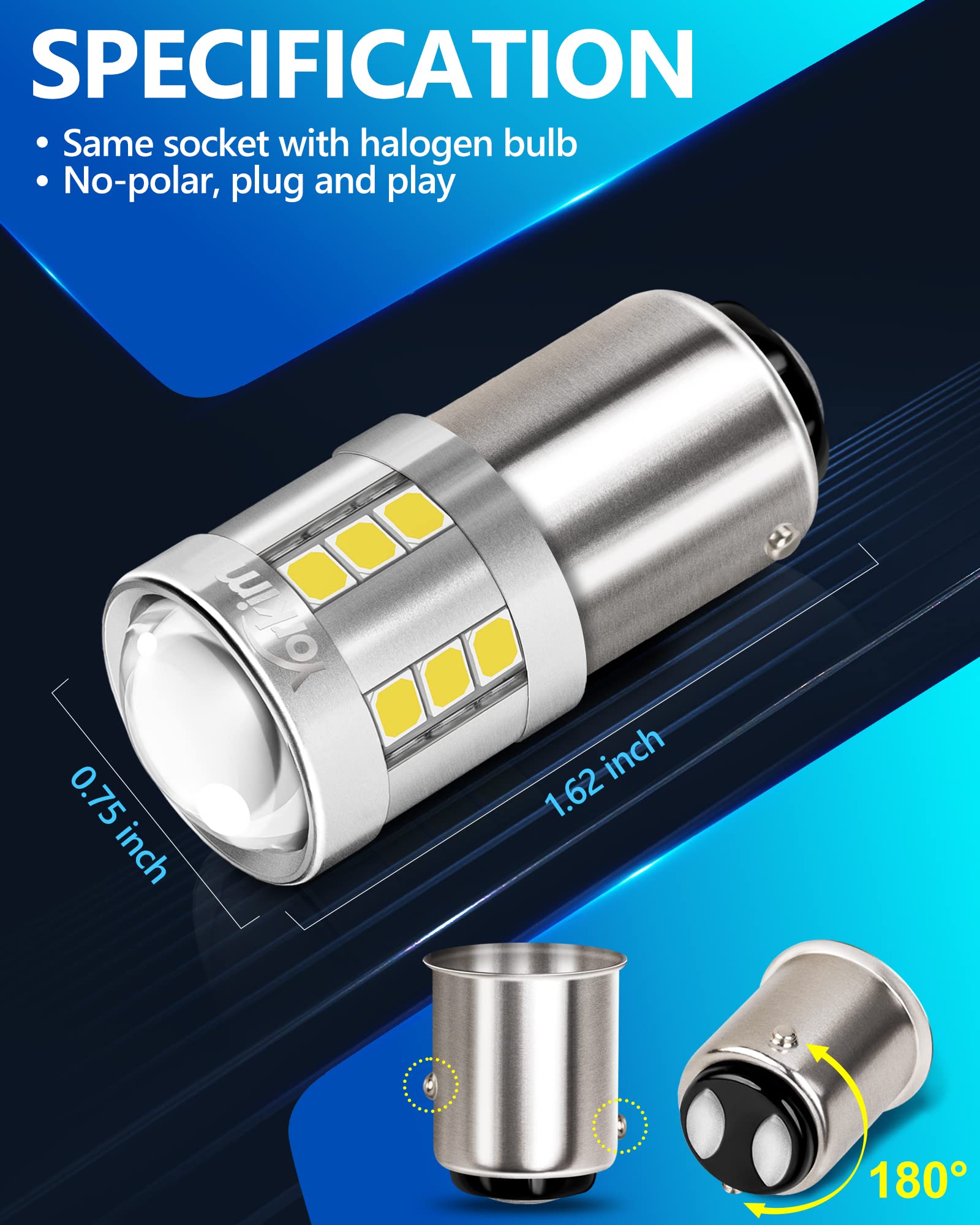 Yorkim 1157 LED Bulb, 3000 Lumens, Aluminum, Pack of 2, White, Model 1157-3214, 2357 LED Replacement for Car Lights