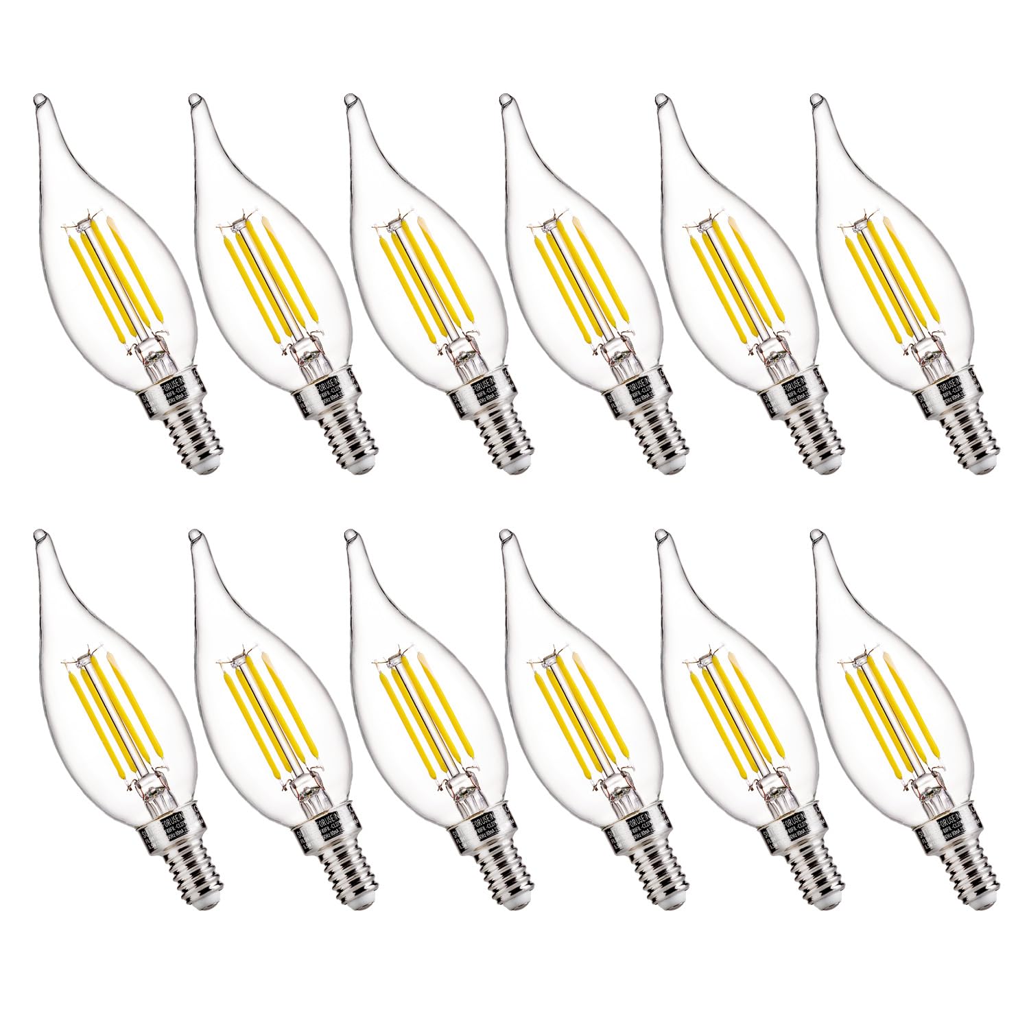 FLSNT LED Candelabra Light Bulbs, 60W Equivalent, 5000K Daylight, 550LM, Dimmable, 12 Pack, Glass, E12 Chandelier