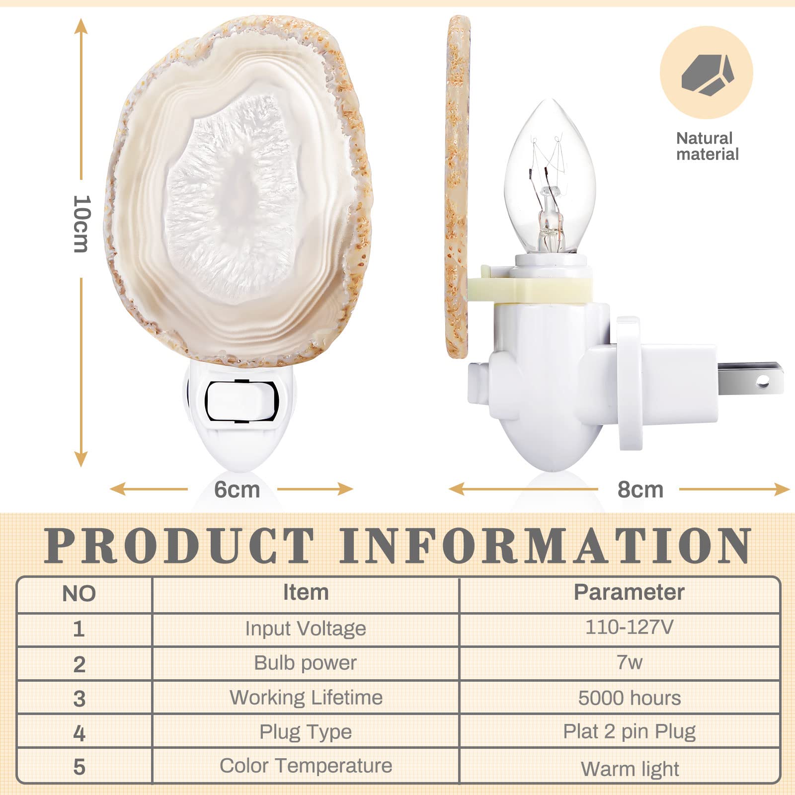 Hortsun Agate Slice Night Light - Crystal Beige Plug-in Wall Decor for Bedroom, Kitchen, Toilet