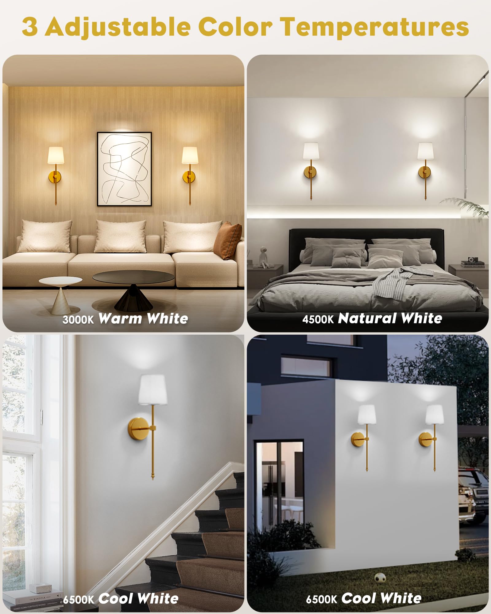 Kfm Battery Operated Wall Sconces Set Of Two - Wireless Gold Sconces Wall Decor Set Of 2, Rechargeable Wall Lamps For Bedroom, L
