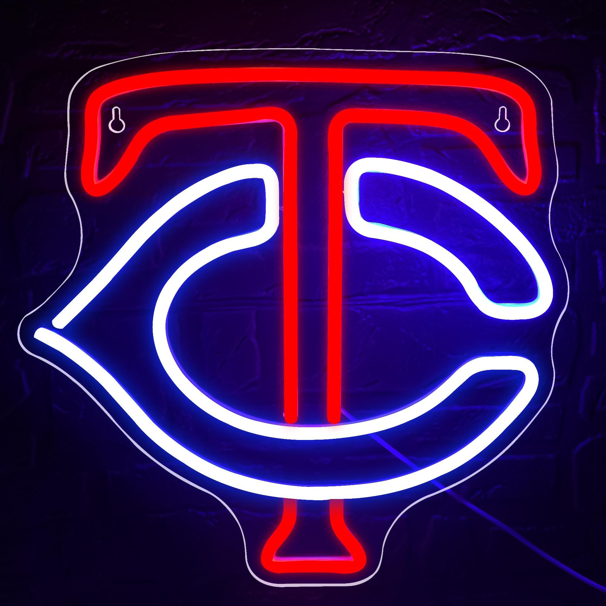 FTMGGDG Baseball Neon Sign Wall Decor, Acrylic, 13.4x13.4 inches, Twins-Blue & Red, Model FMXD700