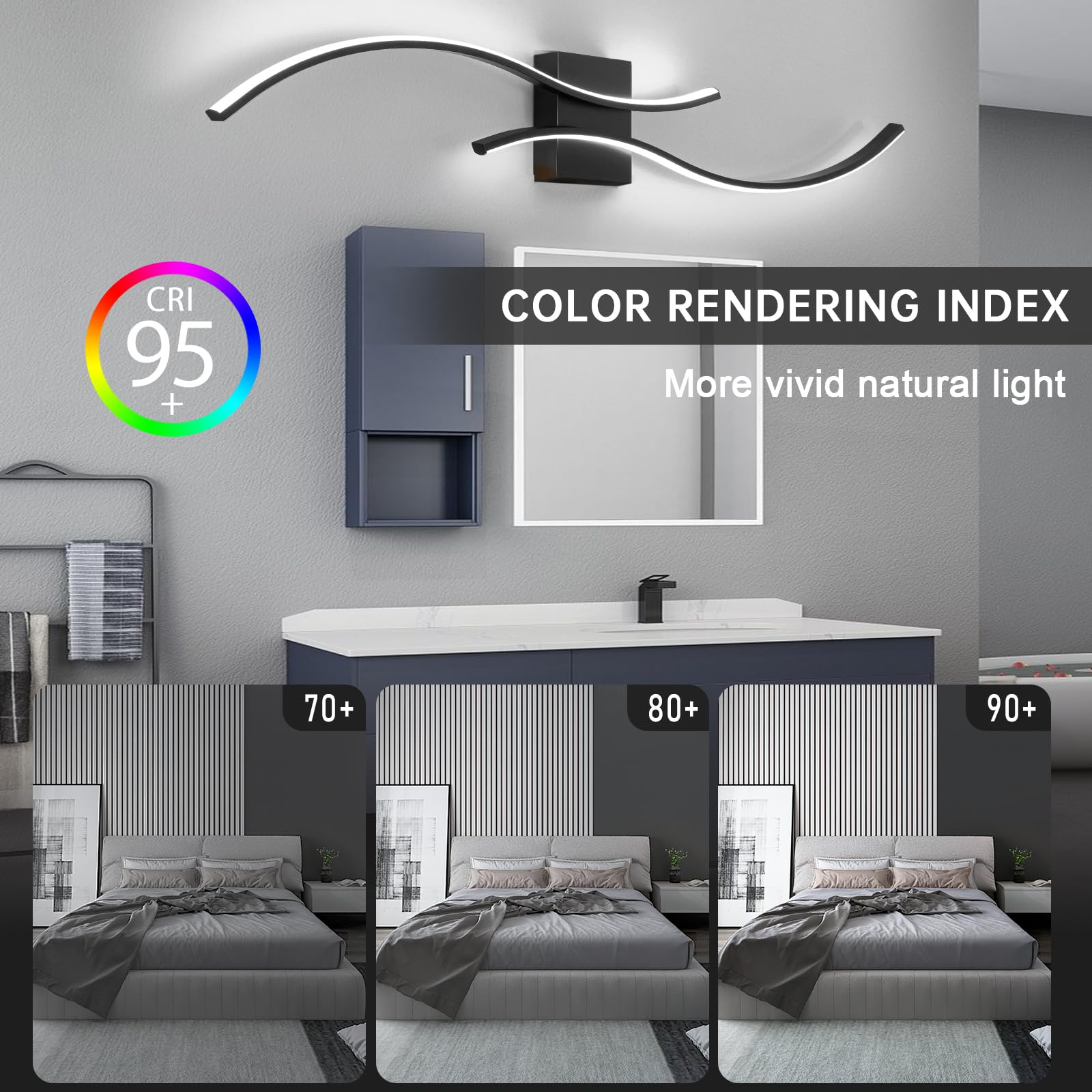 CANEOE Modern LED Wall Light Sconce, 39" Black Aluminum, Cool White 6000K, Ideal for Bathroom, Living Room, Hallway, Bedroom