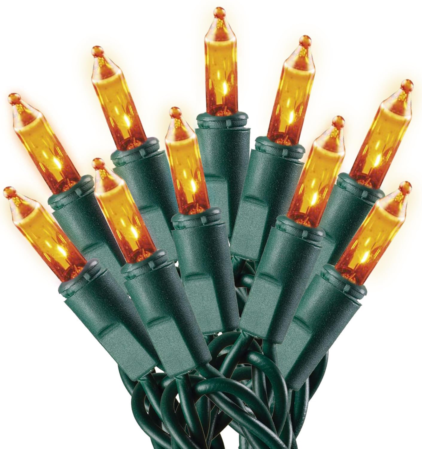 Dobar Holiday Pride Yellow Gold Christmas Lights on Green Wire - 100 Count Gold Christmas Tree Lights (24 Ft) - Indoor/Outdoor U