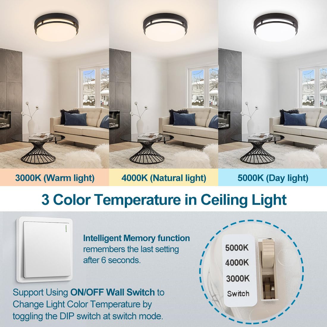 Xbuyee 2Pack Led Flush Mount Ceiling Light Fixture 13" 20W, 3000/4000/5000K Color Adjustable, Dimmable Ceiling Lamp For Kitchen, Hallway, Stairwell, Oil Rubbed Bronze, Etl