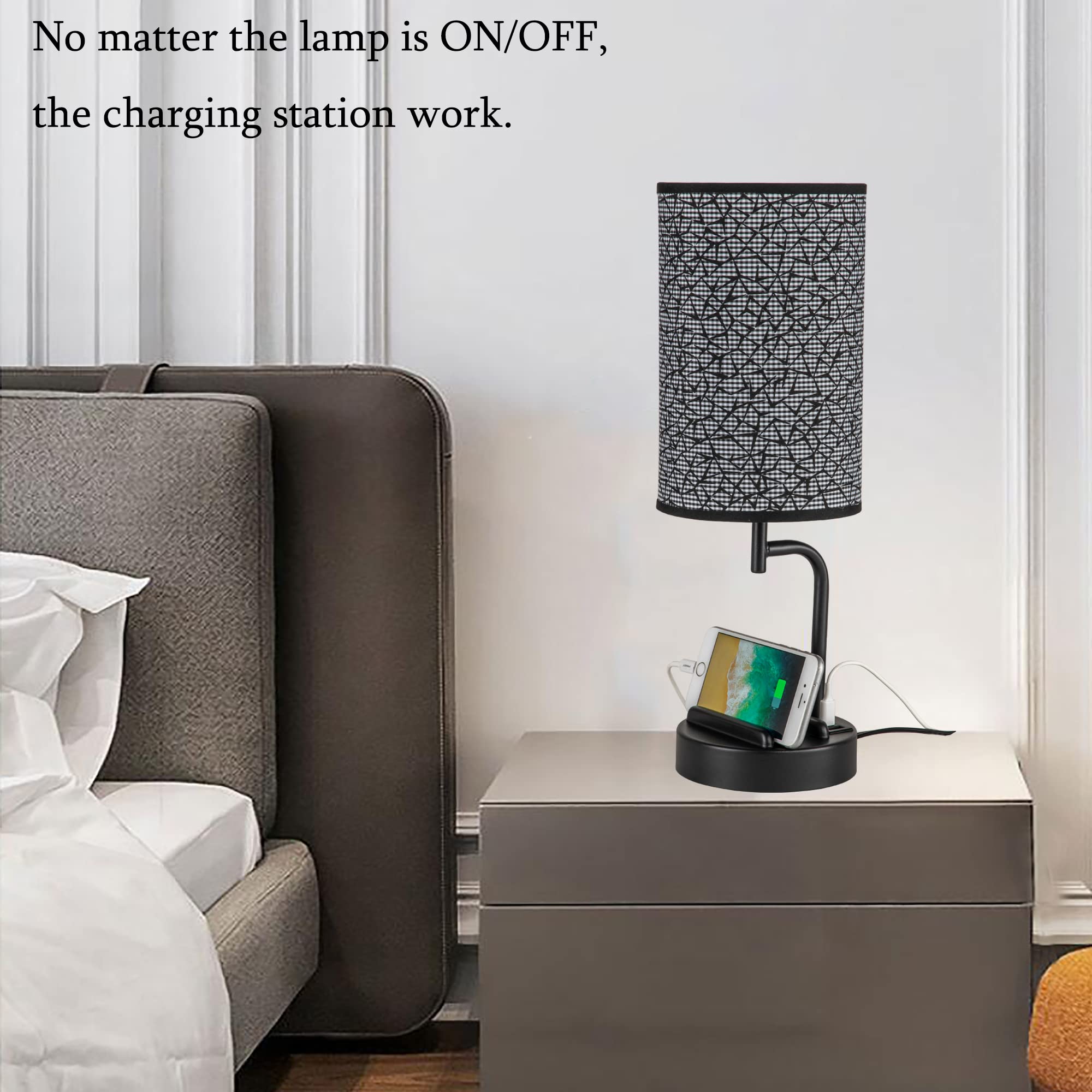 Dreamholder 3-Way Dimmable USB Table Lamp with Charging Ports - Black, Includes 9W LED Bulb, Ideal for Bedroom Nightstand
