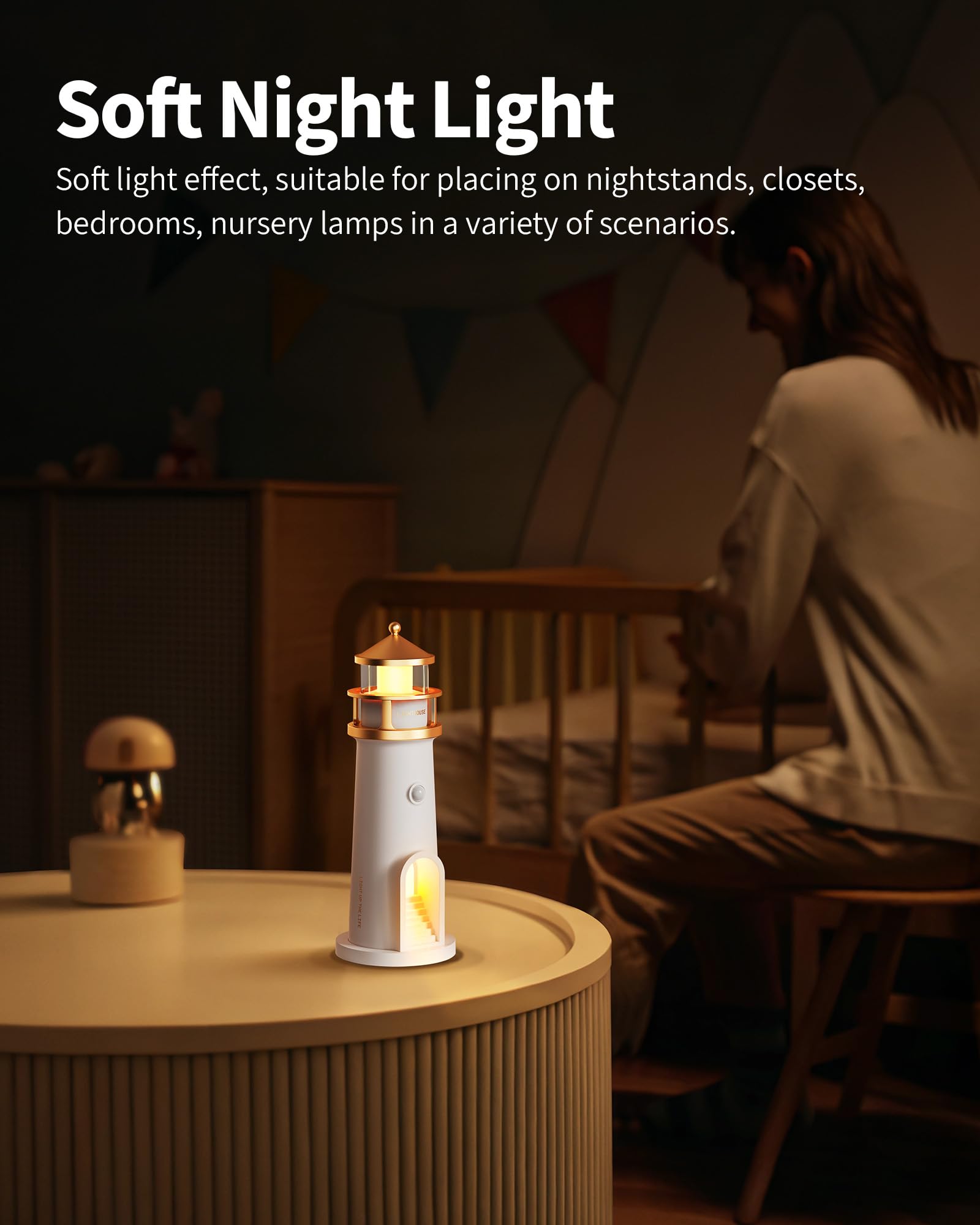 Newsee Led Cordless Night Lights Set Of 2, Wireless Portable Motion Sensor Moon Lighthouse Lamp, Rechargable Battery Powered Tab