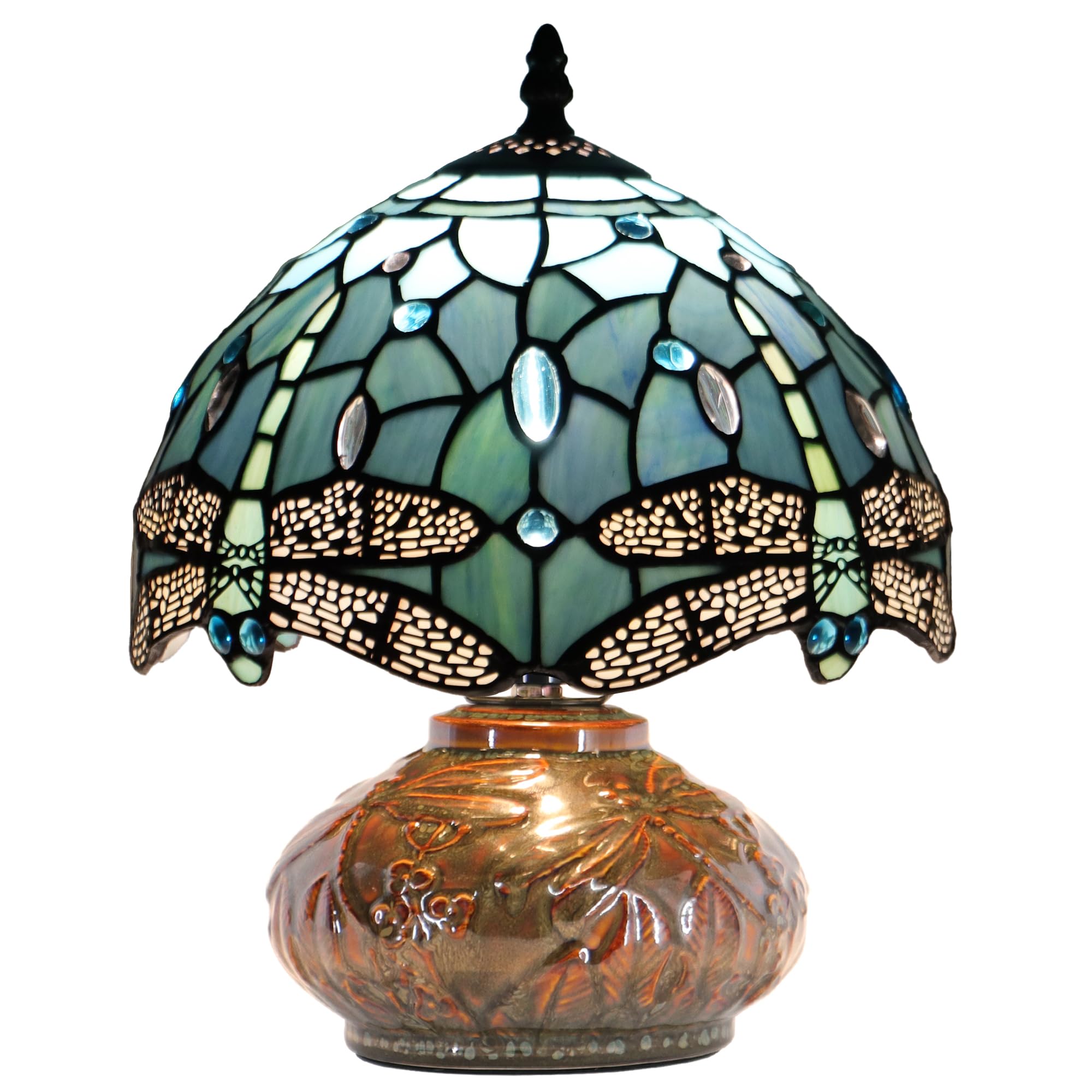 HZYFFYU Small Tiffany Table Lamp Mini Mushroom Stained Glass Lamp Memory Sympathy lamp 10X11 Inch (Sea Blue Dragonfly)