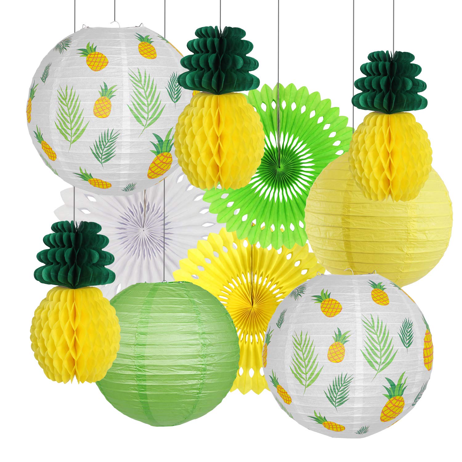 Zilue Pineapple Party Decorations Hanging Paper Lanterns Pineapple Honeycomb Tissue Paper Fans For Hawaiian Tropical Birthday Lu
