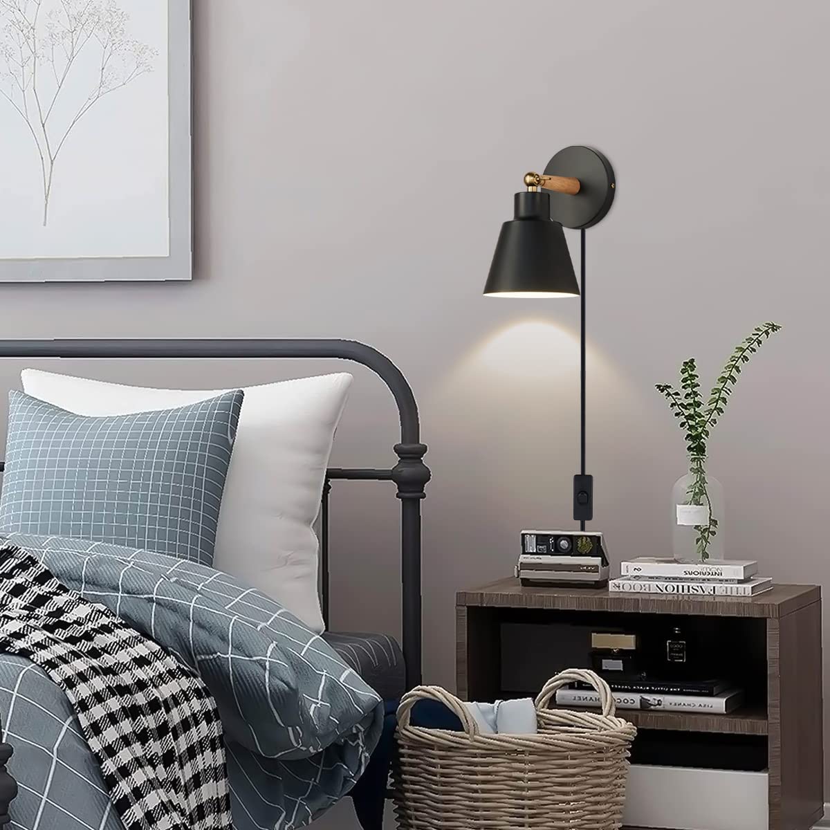 Plug in Wall Sconces Lighting Fixture Set of 2,Bedside Wall Light for Industrial Bedroom, Wall Mounted Lamp for Bathroom Hallway