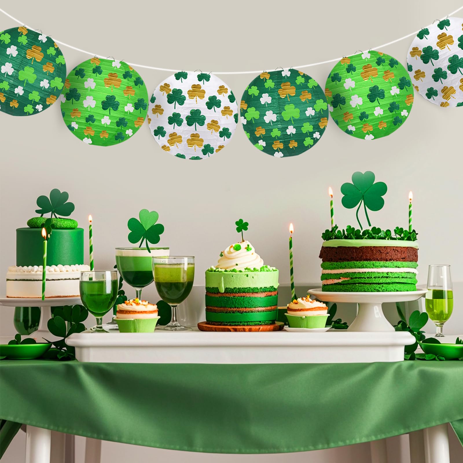 KAXIXI St Patricks Day Paper Lanterns, Green Four-Leaf Clover, 6pcs, Festive Decorations for Indoor/Outdoor Parties