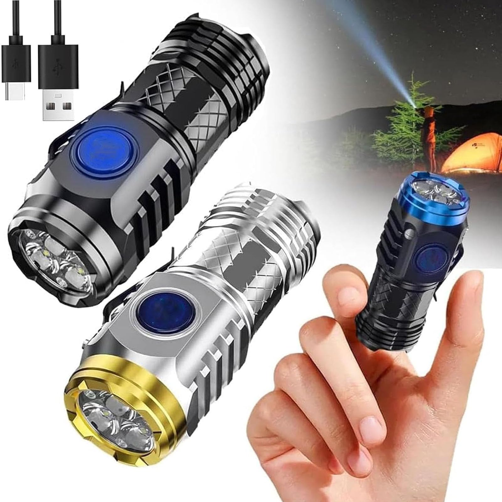 2Pcs German Three-Eyed Monster Mini Flash Super Power Flashlight, Thumb Flashlight Mini Flashlights, 3 Eyed Monster Flashlight, 