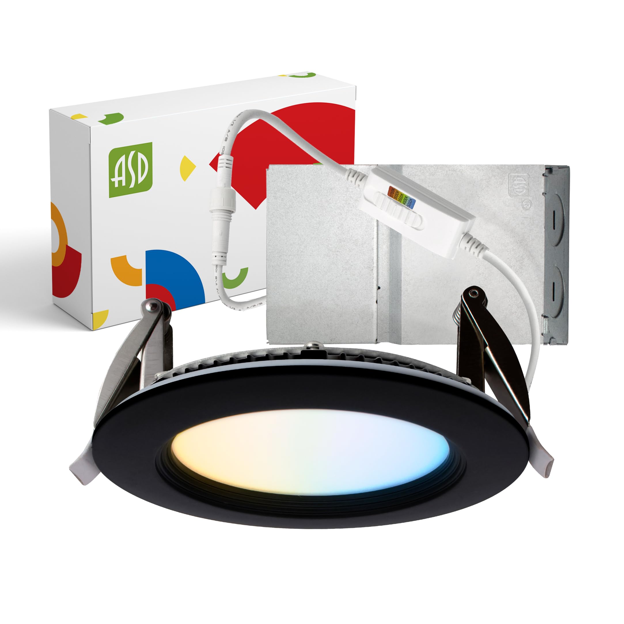 ASD LED Recessed Lighting 4 Inch, Round Commercial LED Downlight, Mini Panel Baffle Trim, 12W 120-277V, 5 CCT Selectable 2700K/3