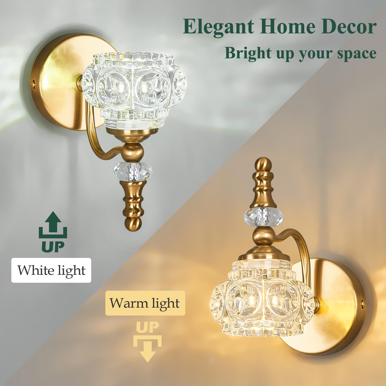 Lbsqj Modern Wall Sconce Set Of Two Indoor Lamp Gold Vintage Glass Light Bathroom Vanity Fixture Wall-Mounted Room Lighting