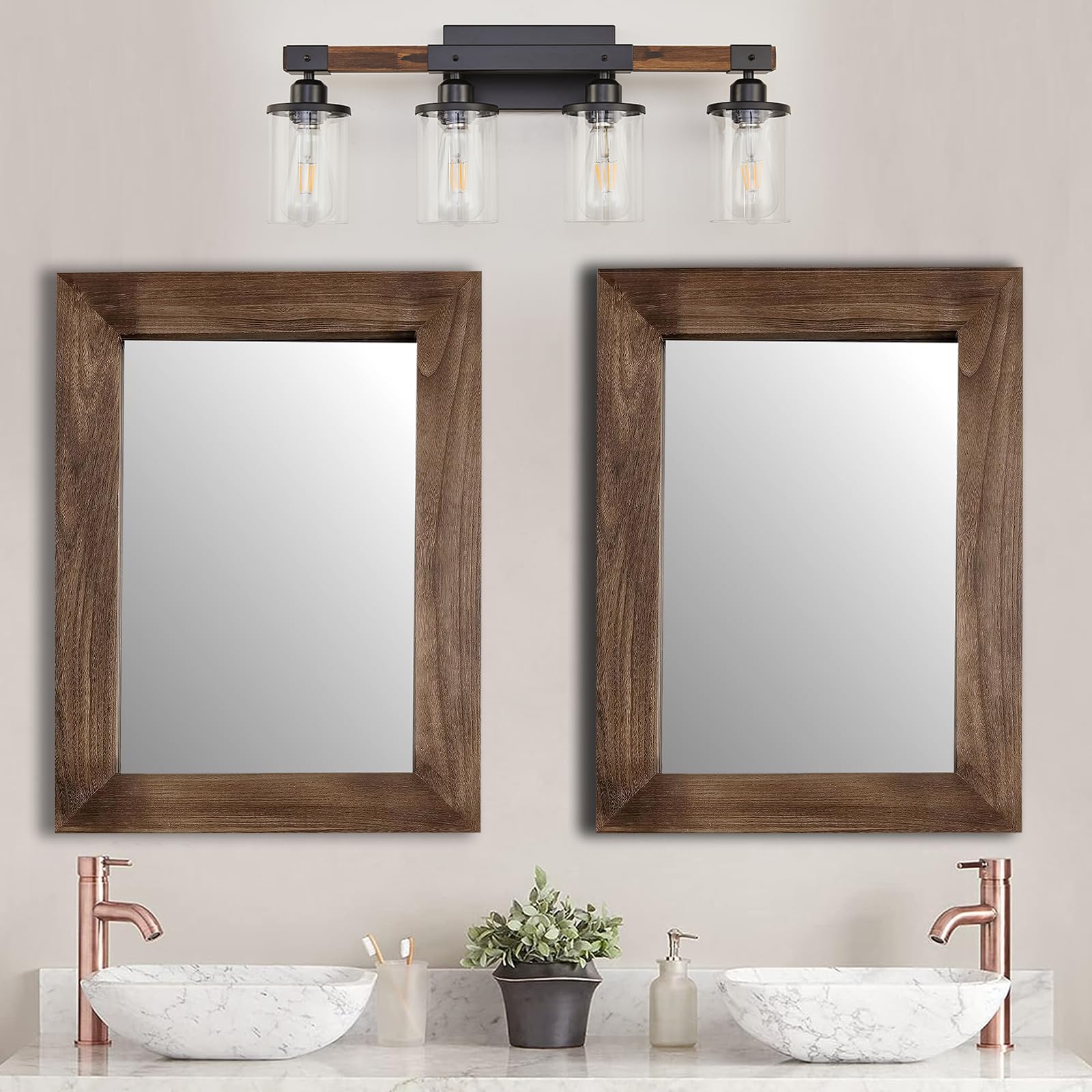 Feohak 3-Light Bathroom Vanity Light Fixture, Rustic Wood & Metal, Vintage Black, Clear Glass Shade, Model 70cd1d05-d28c-423e-8362-4
