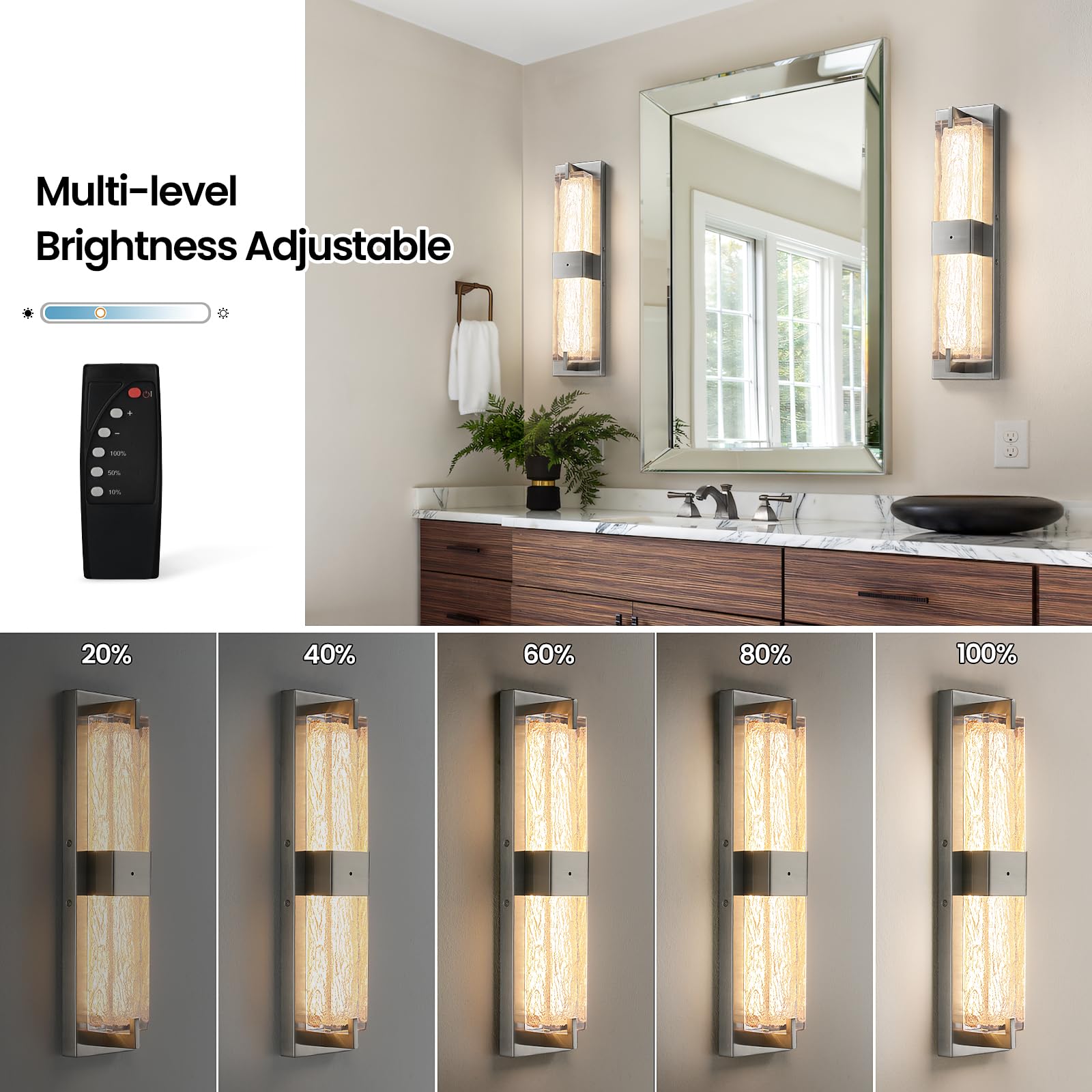 Battery Operated Resin Wall Sconce - Wireless Rechargeable Wall Light Nickel  Led Remote Wall Sconces Lighting  Modern Cordless Brass Vanity Light Fixtures For Living Room Bedroom Bathroom