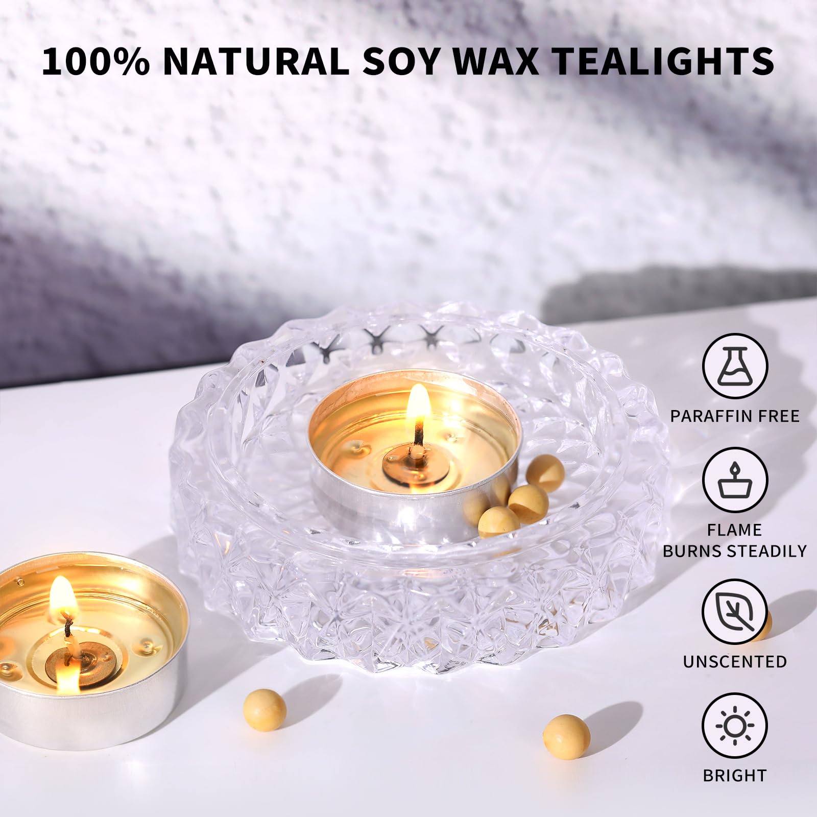 Soy Tealight Candles | 50 Pack | 4 Hours - 100% Natural Soy Wax Tea Candles | Paraffin-Free, Unscented Tealights Small Candles i