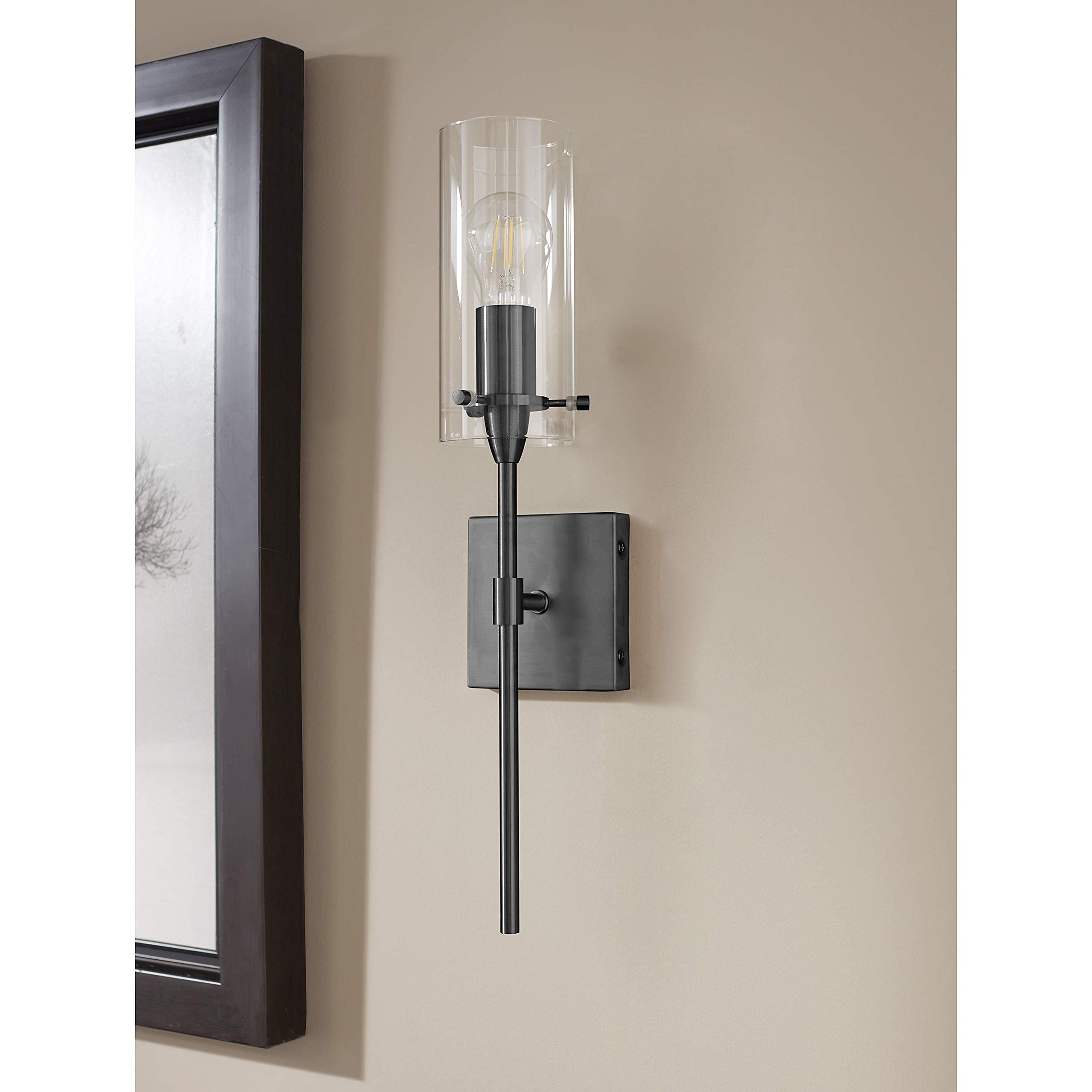 Linea di Liara Black Wall Sconce Light Fixture, Indoor Metal Glass Sconce, Model LL-WL31-BLK, Small Size