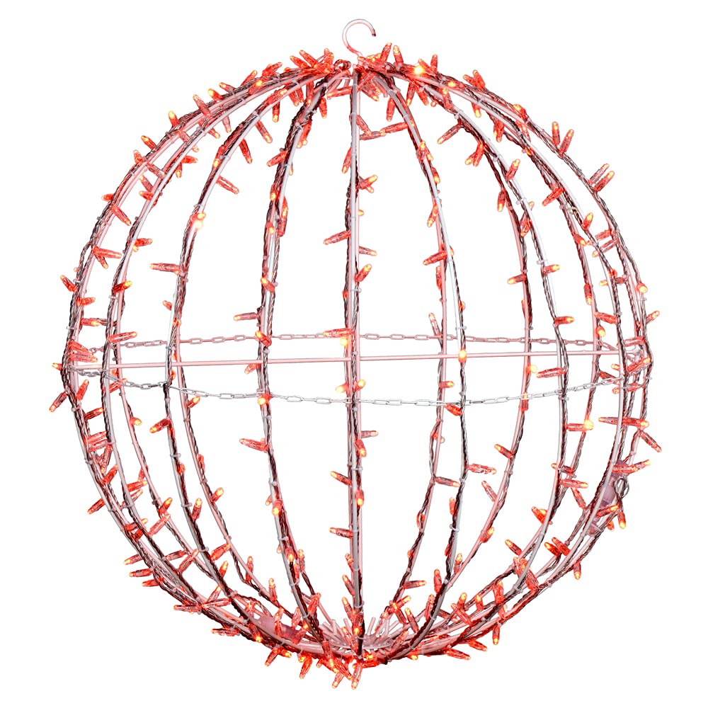 Vickerman Jumbo Hanging Sphere - 30in Orange LED, Metal Frame, Clear & White