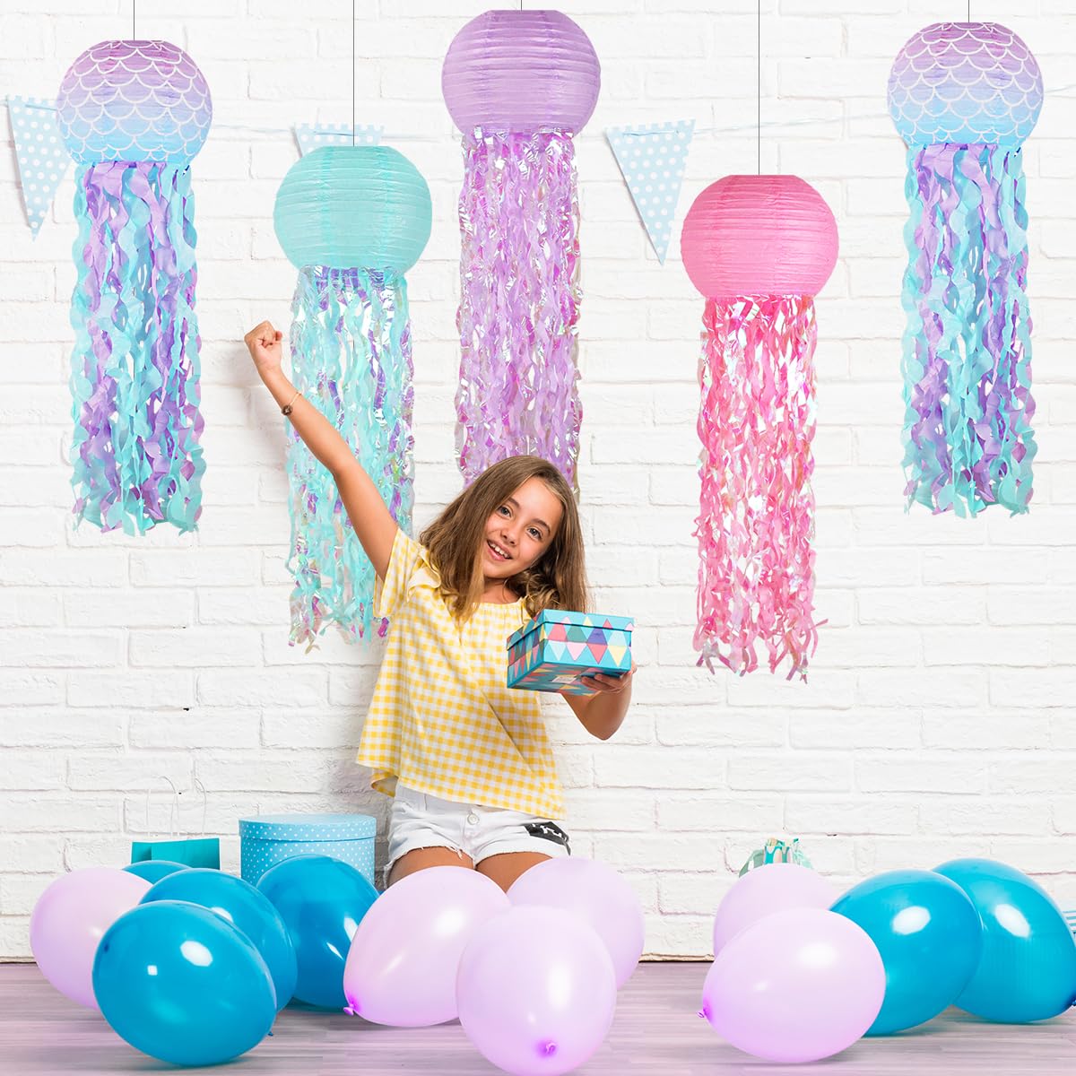 Mermaid Birthday Decorations, Jellyfish Paper Lanterns Pink Lavender Blue Mermaid Scales Hanging Lantern For Mermaid Baby Shower