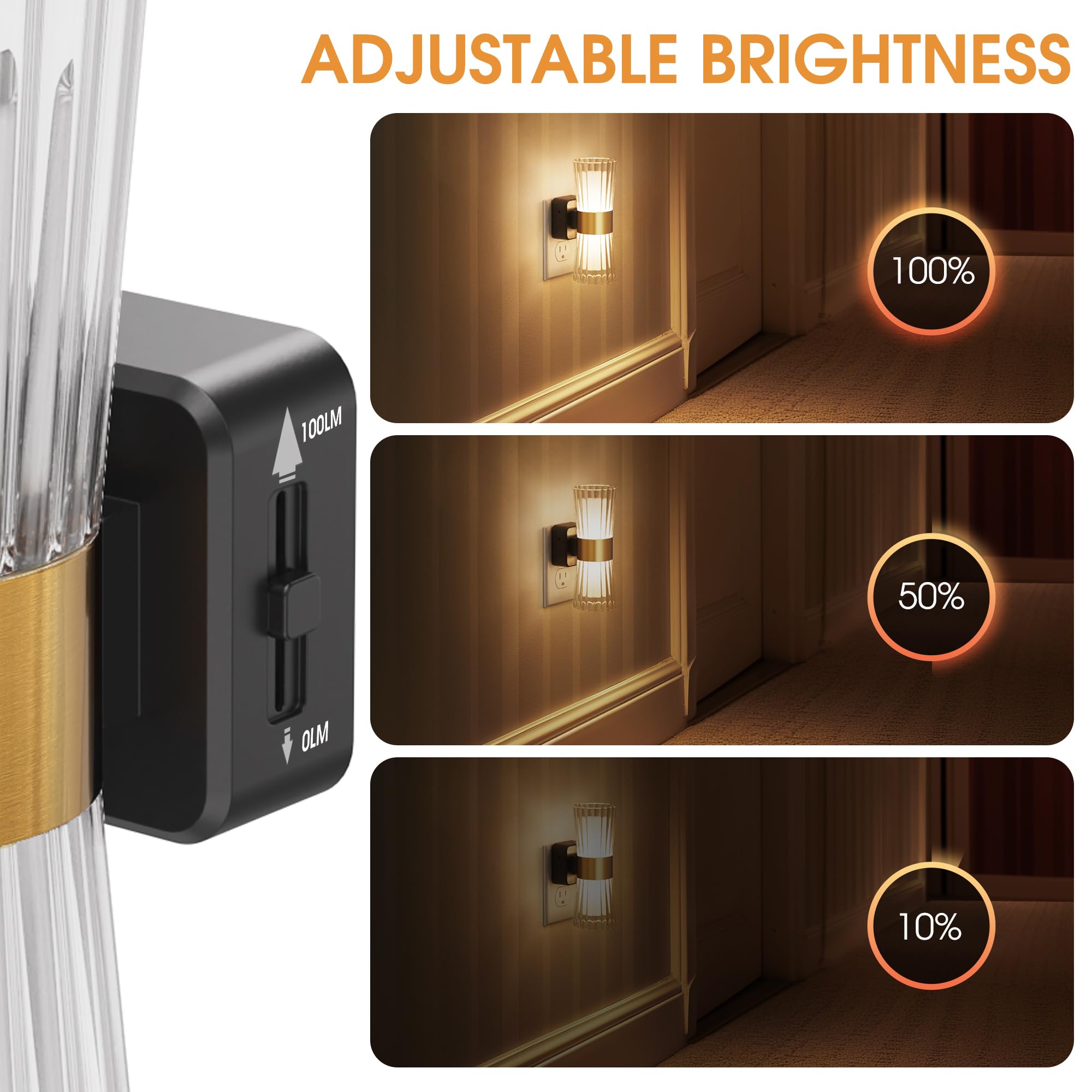 Night Light Plug Into Wall, 2 Pack, Dimmable Night Light With Dusk To Dawn Light Sensor, Soft White 3000K, 0-100Lm Adjustable Br