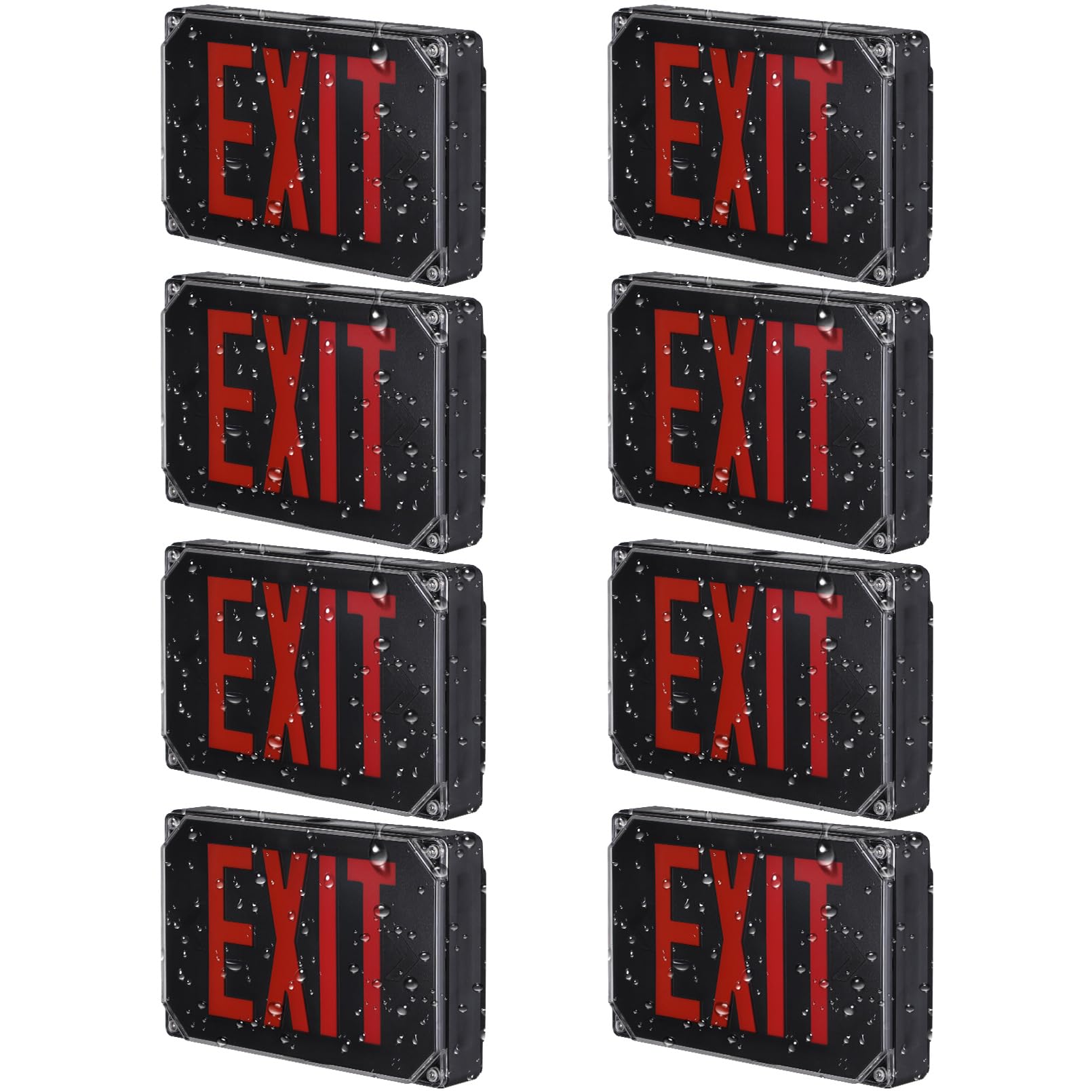 LEONLITE 8-Pack Red LED Exit Sign, Wet Location Exit Light with Battery Backup, UL Listed, Outdoor Hardwired Emergency Lighting 