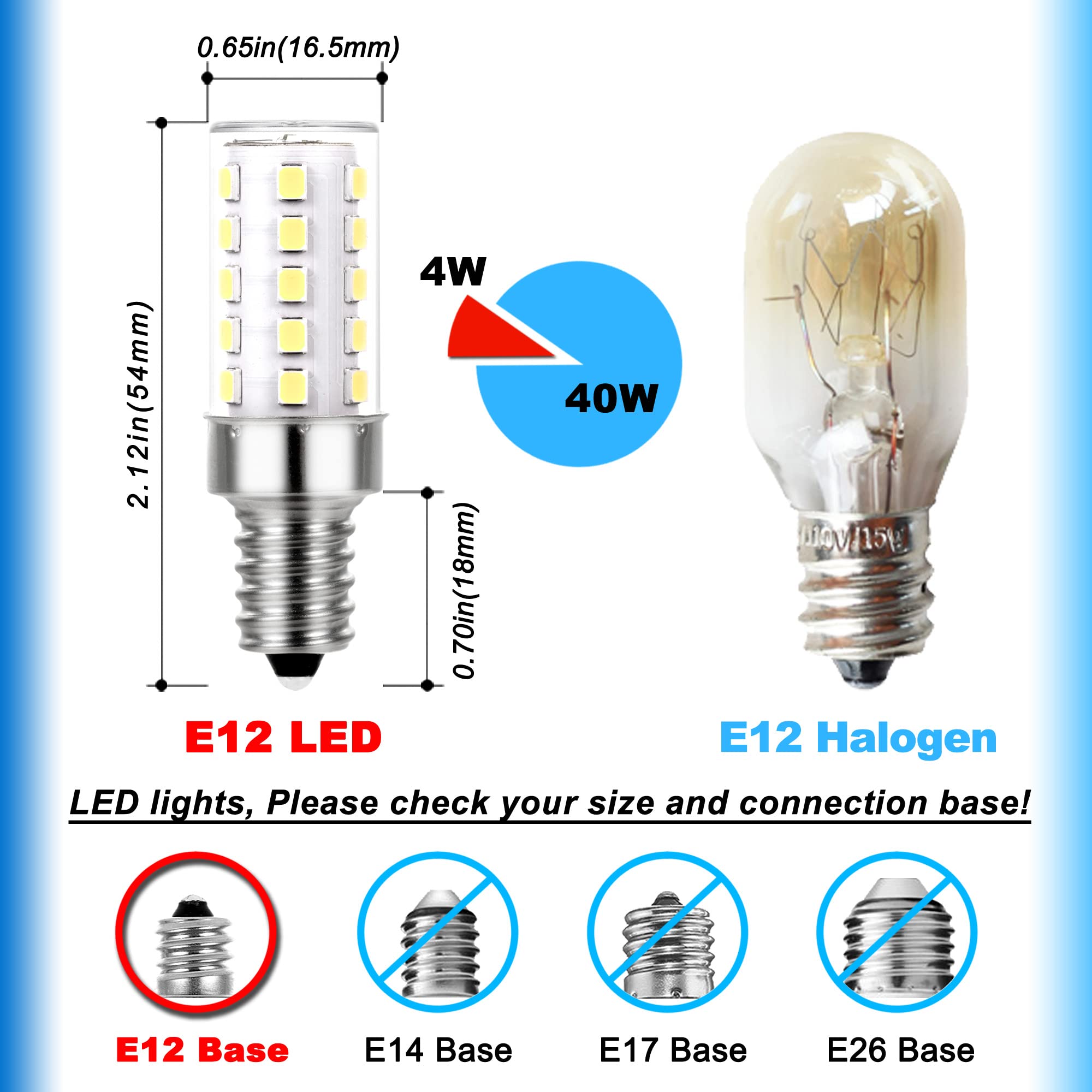 Ziomitus E12 25W-40W 6000K Daylight White Dimmable Led Bulbs Replacement, T6 Small Base E12 C7 Led Candelabra Bulbs 4W Bright Co
