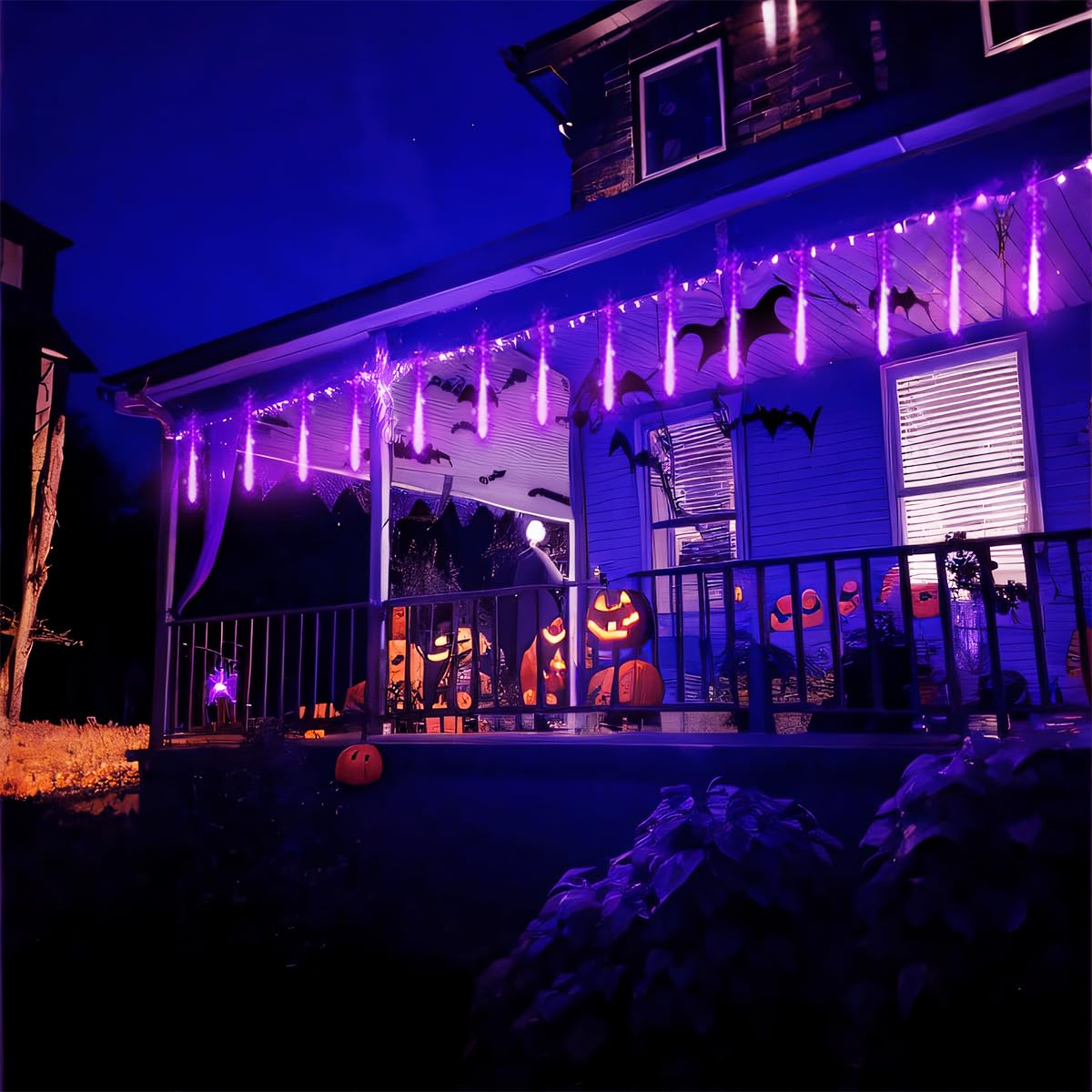 Aokudoni Halloween Decorations Outdoor, Upgraded 16Inch/40Cm Meteor Shower Rain Lights, Purple Icicle String Lights For Xmas Tree Decoration Holiday New Year Party, Ul Plug