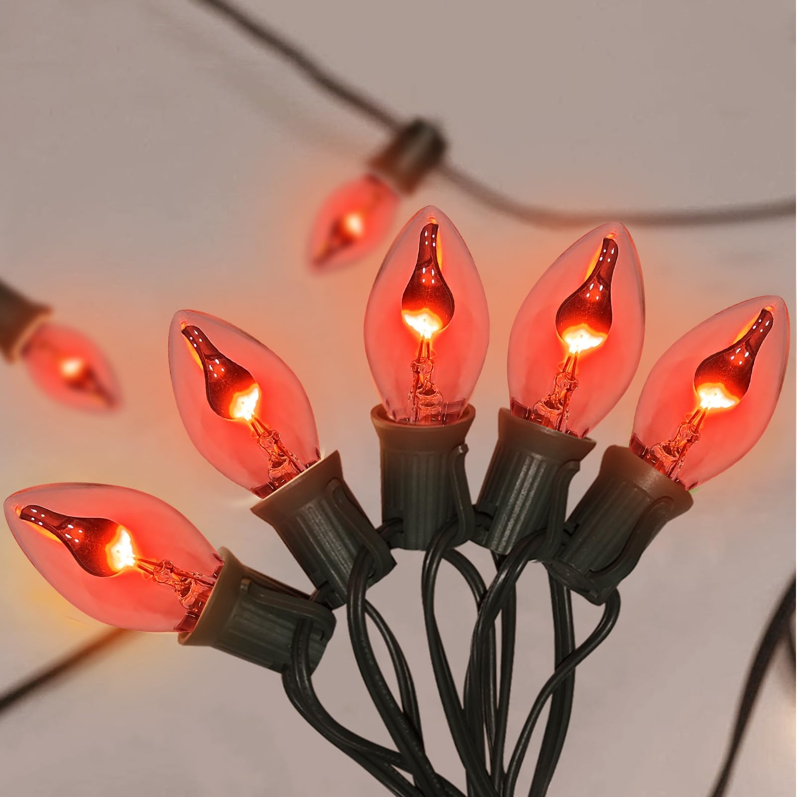 GOOTHY C7 String Lights, 25Ft Outdoor Christmas Decorations, Clear Flicker Flame Glass Bulbs, Black