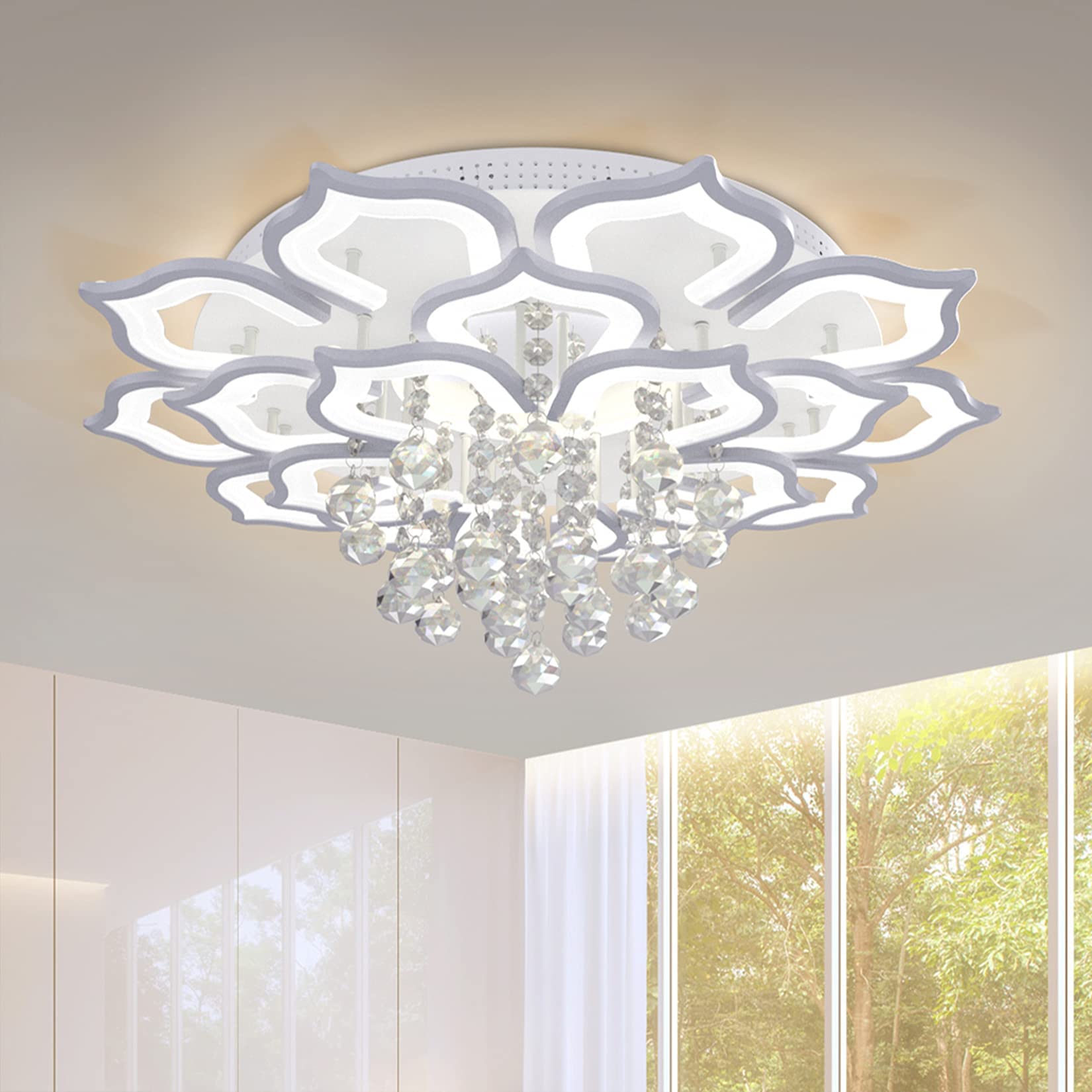 AHAWILL Modern Ceiling Light LED Chandelier, 39.4in/120W, 20 Heads, Acrylic, White, Model 204hh