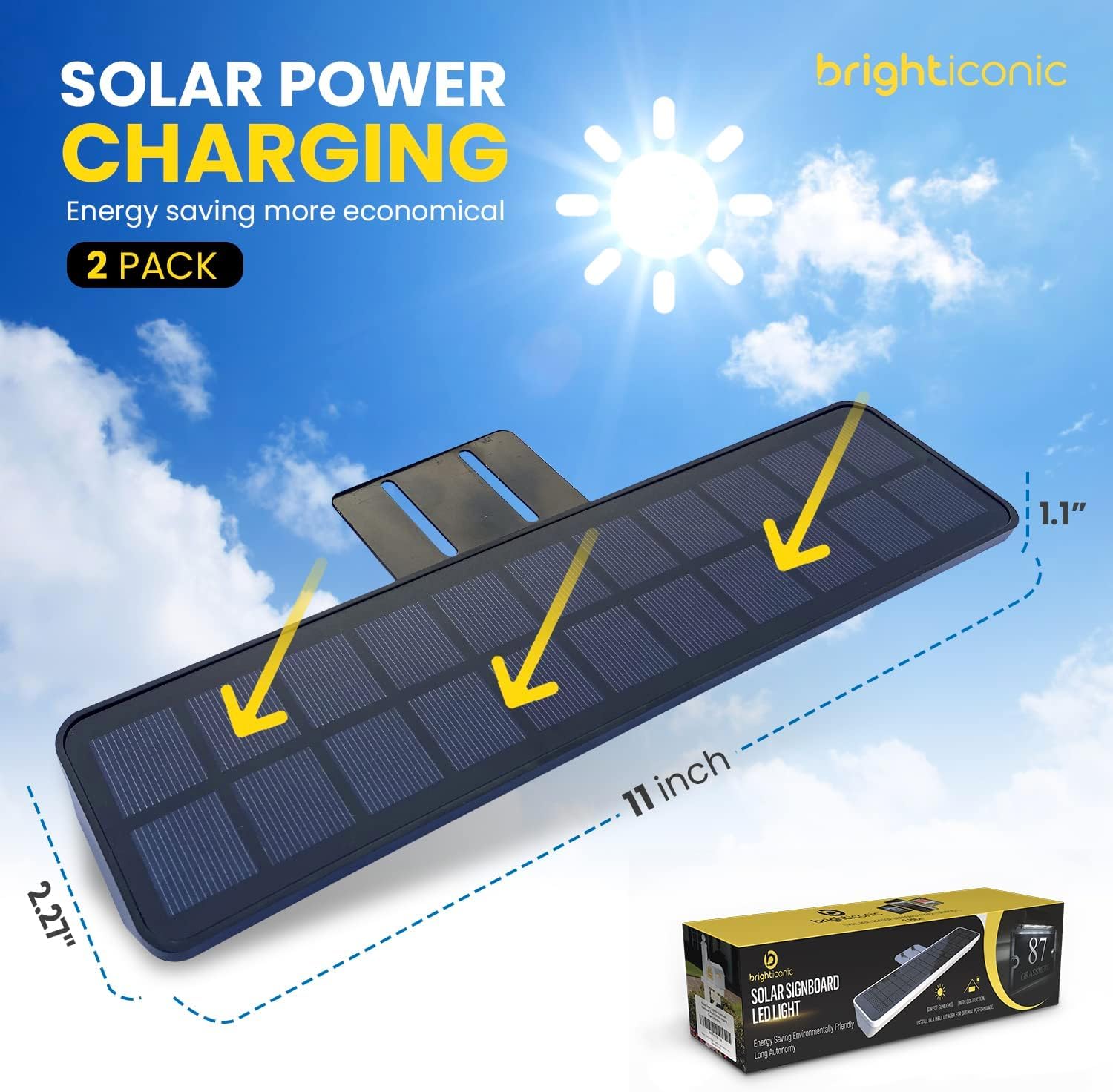 BRIGHTICONIC Solar LED Sign Lights - Wireless Real Estate Agent Board Lighting - 2 Pack - Black