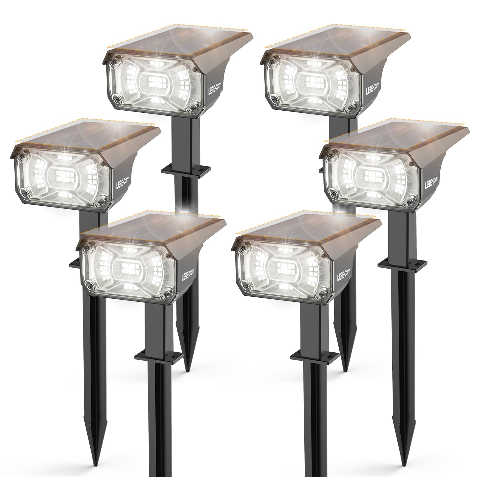 LEREKAM Solar Spot Lights, 40 LEDs, Waterproof, USB & Solar Powered, 6 Pack, Cool White, Model Outdoor-Spotlights-C2