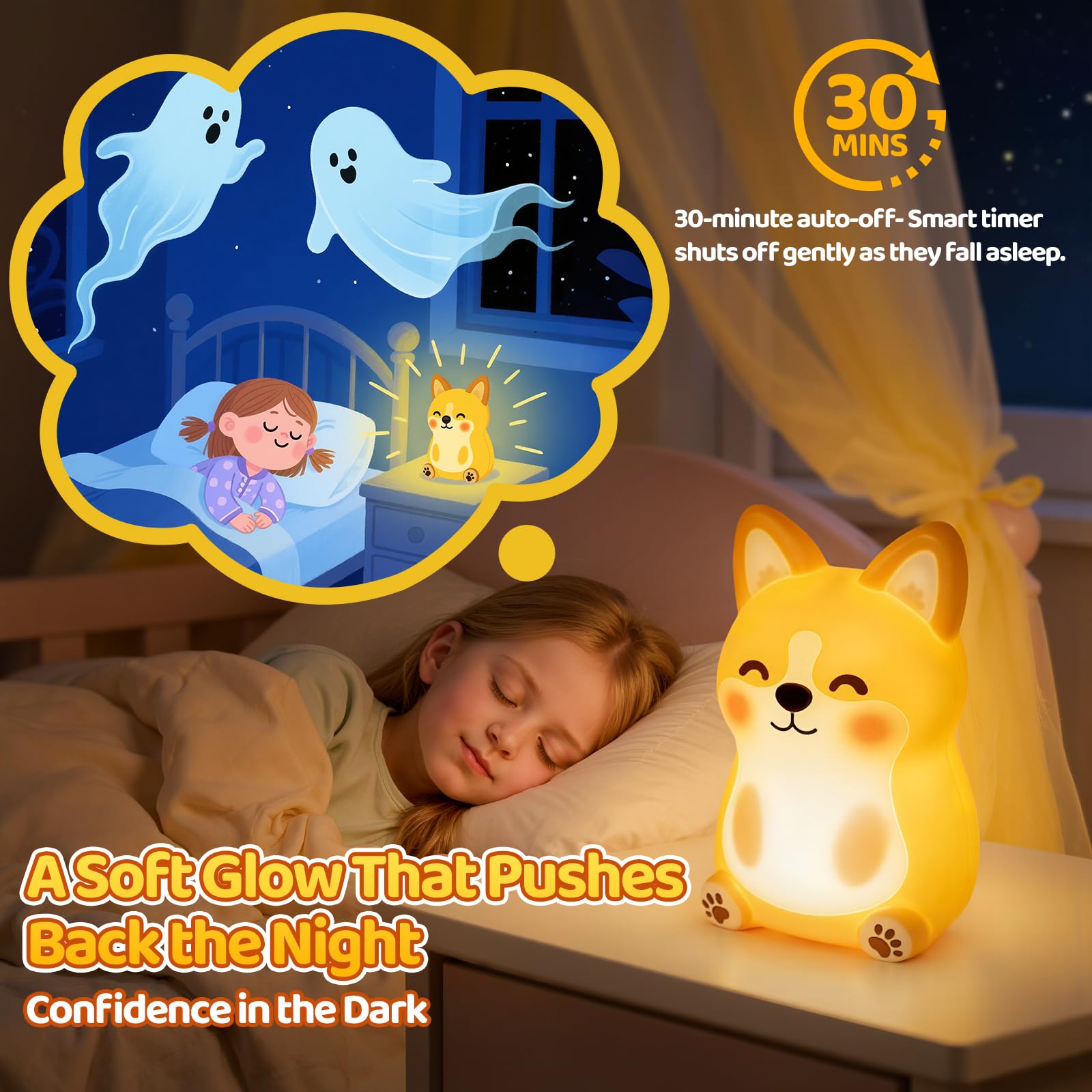 Mewaii Huggwaii Corgi Dog Night Light For Kids  3 Brightness Levels Silicone Nursery Dog Lamp  30 Min Timer&Rechargeable Cute Puppy Kids Night Light For Bedroom Corgi Gifts For Boys Baby Room Decor