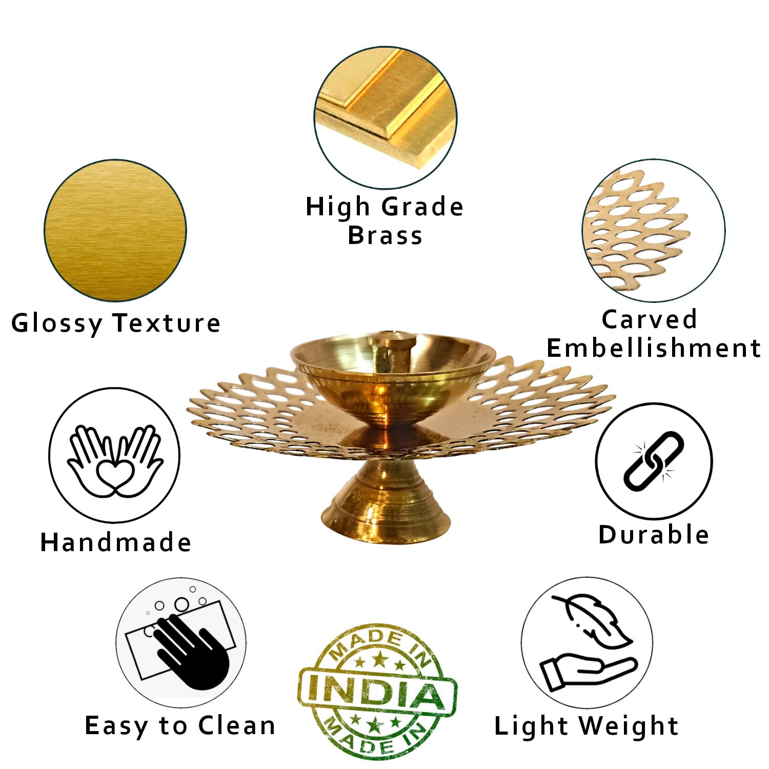 Lamina Decorative Brass Diya for Puja (Set of 2 Small 3inch Golden Round Net) Center Wick Holder Pital Akhand Deep Vilakku for H