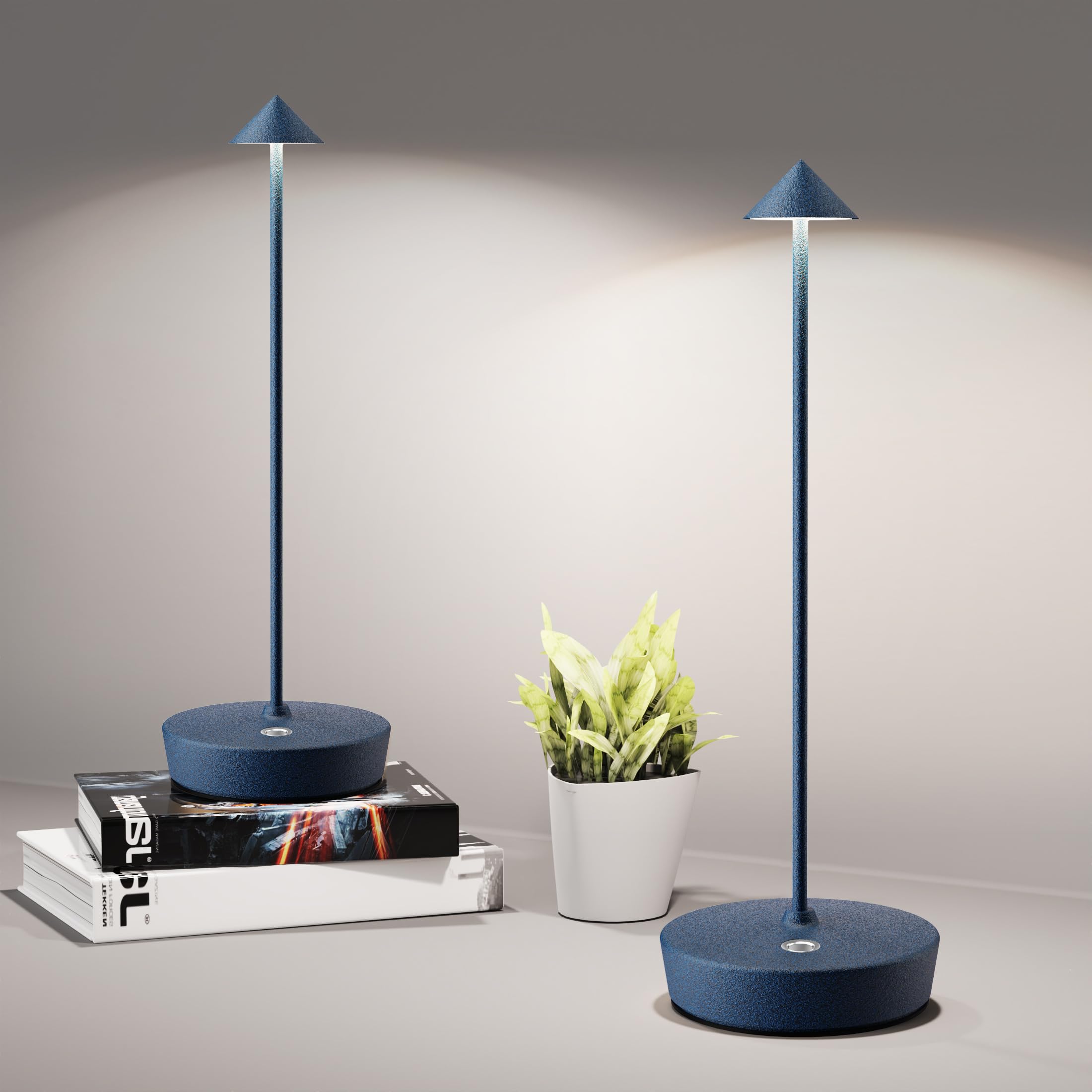 SHANGCAI Cordless LED Table Lamps, Rechargeable, Waterproof, Touch Dimmable, Set of 2, Blue, Model SC-2PX12-Blue
