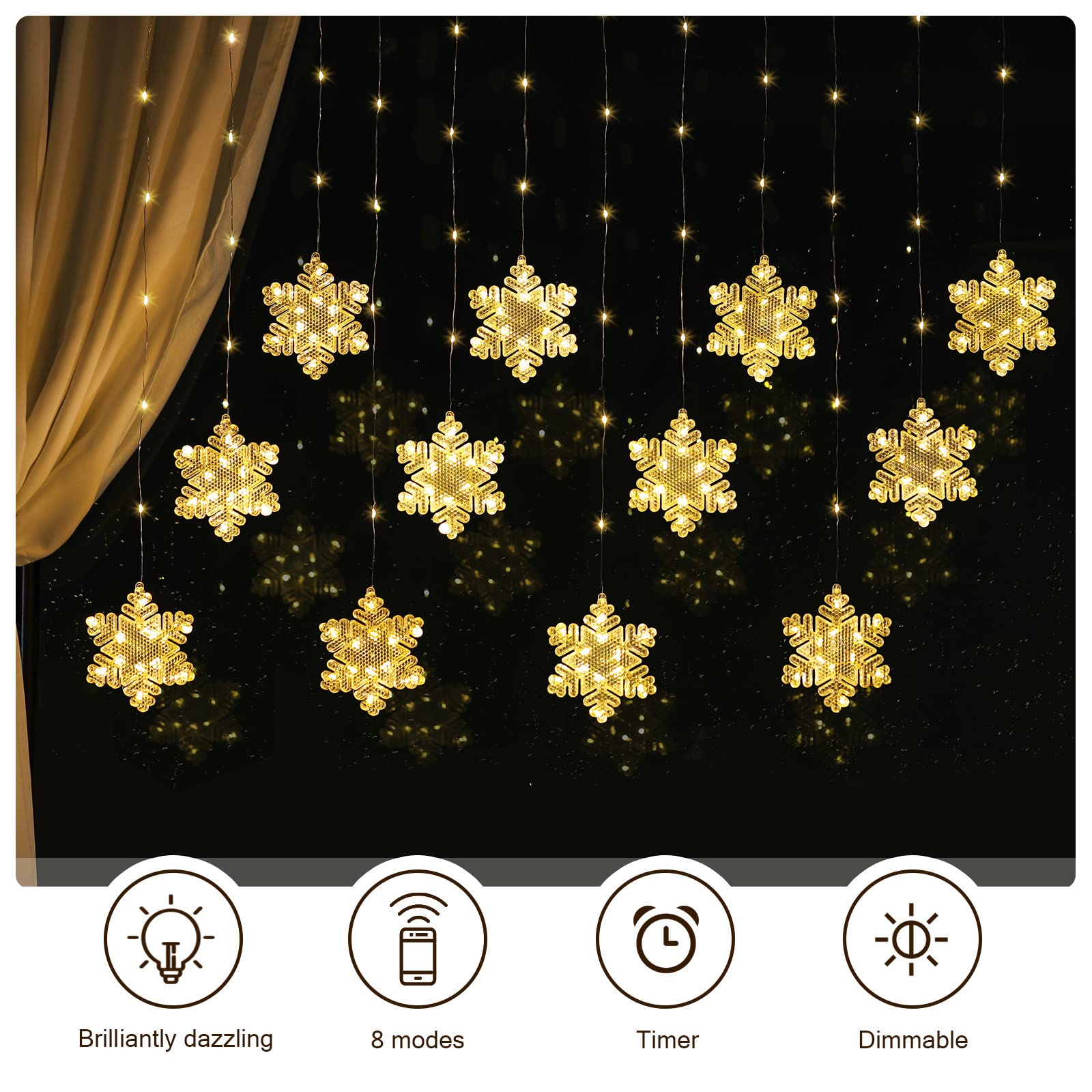 BLOOMWIN Window Lights Christmas Decor 9.8ft 5 Snowmen and 5 Snowflakes Icicle Lights USB Christmas Curtain Lights Winter Decora