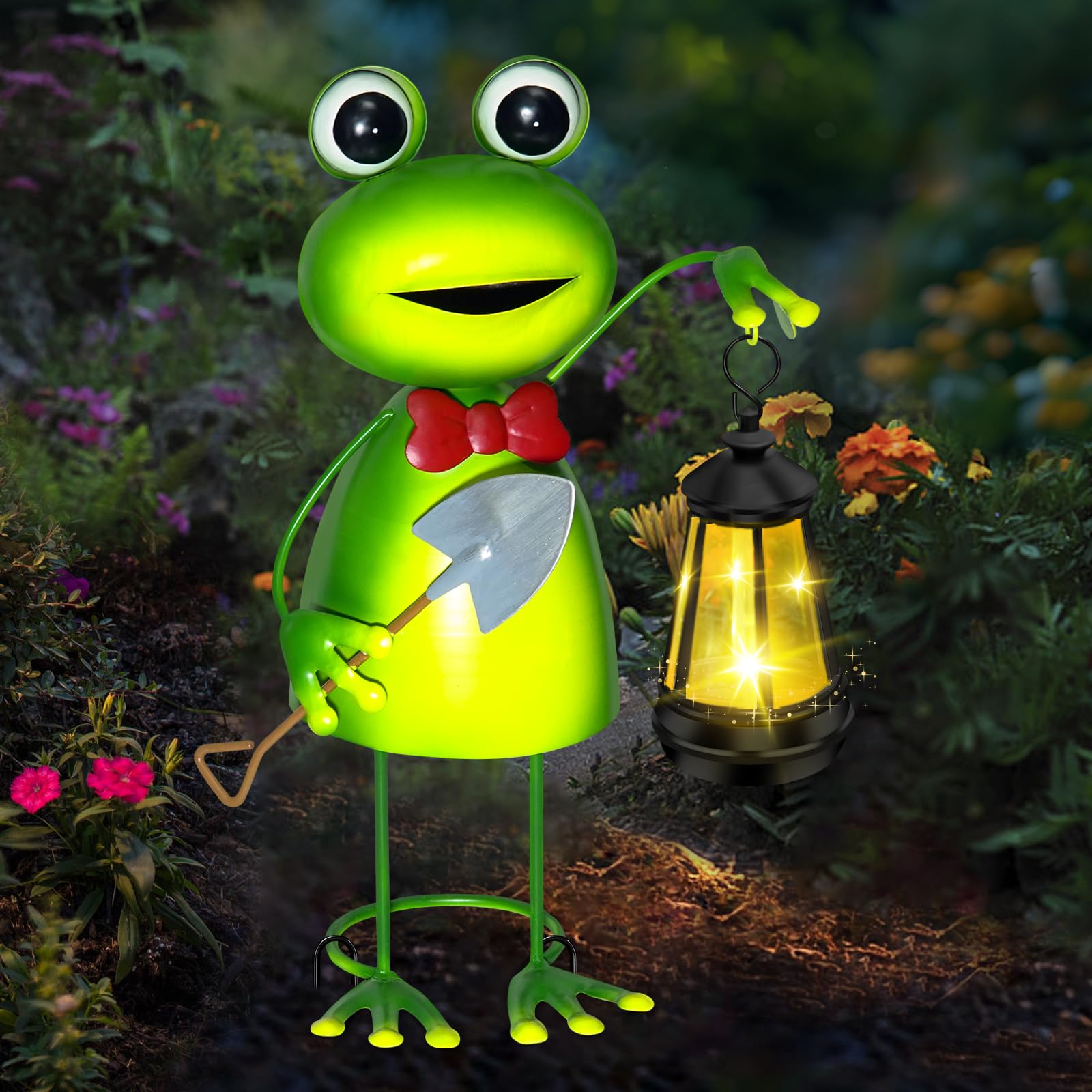 Solar Garden Lights Frog Statue With Solar Lantern Lights 13.78In Tall Frog Decor Fairy Accessories Birthday Gifts For Women Mom Grandma Big Metal Decorative Stakes For Home Decor Patio Porch Yard Art