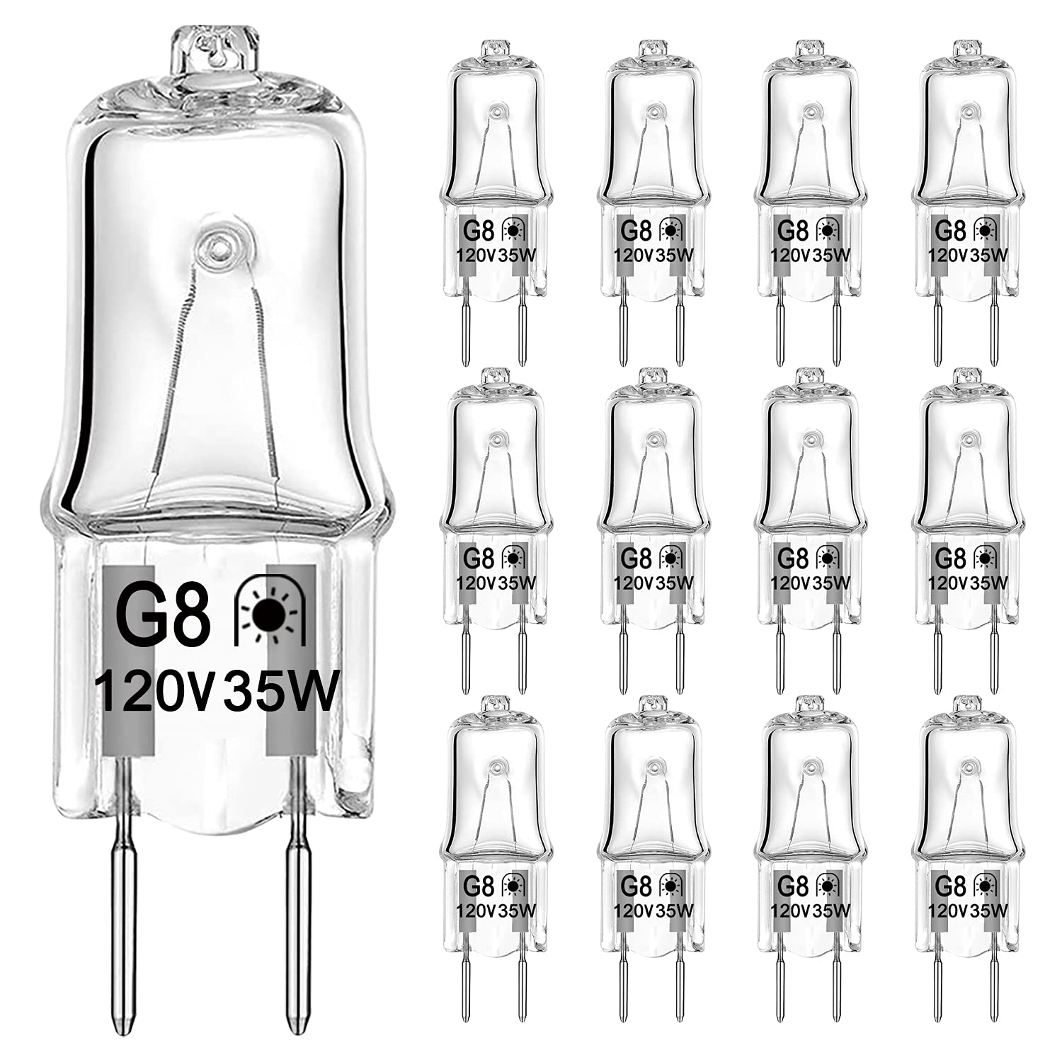 G8 Halogen Light Bulb 35W 120V T4 Jcd Type G8 Bi-Pin Base (12 Pack) Dimmable G8 Xenon Bulbs For Kitchen Hood, Landscape Lights,