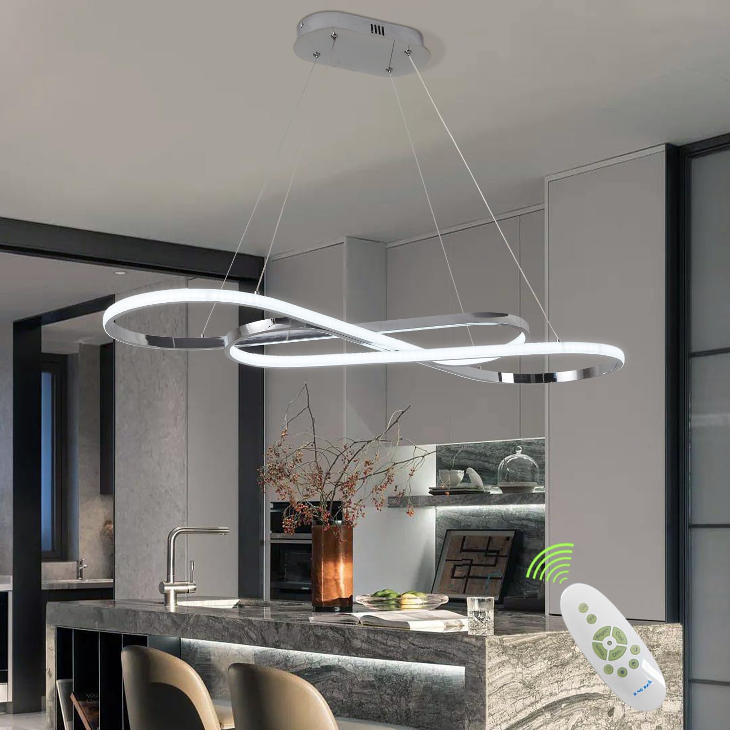 Zeistry Modern Pendant Light Dimmable Modern For Dining Room Chandelier Light Fixture Over Table With Remote,Minimalist Kitchen 