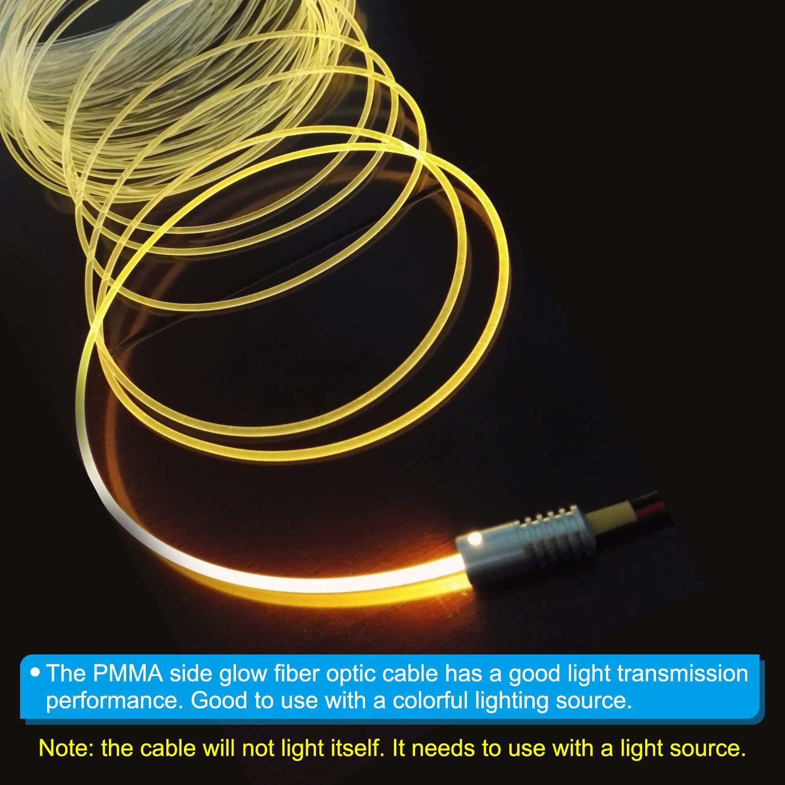 PATIKIL PMMA Side Glow Fiber Optic Cable Kit with LED Aluminum Illuminator, 3mm, 1m, Yellow