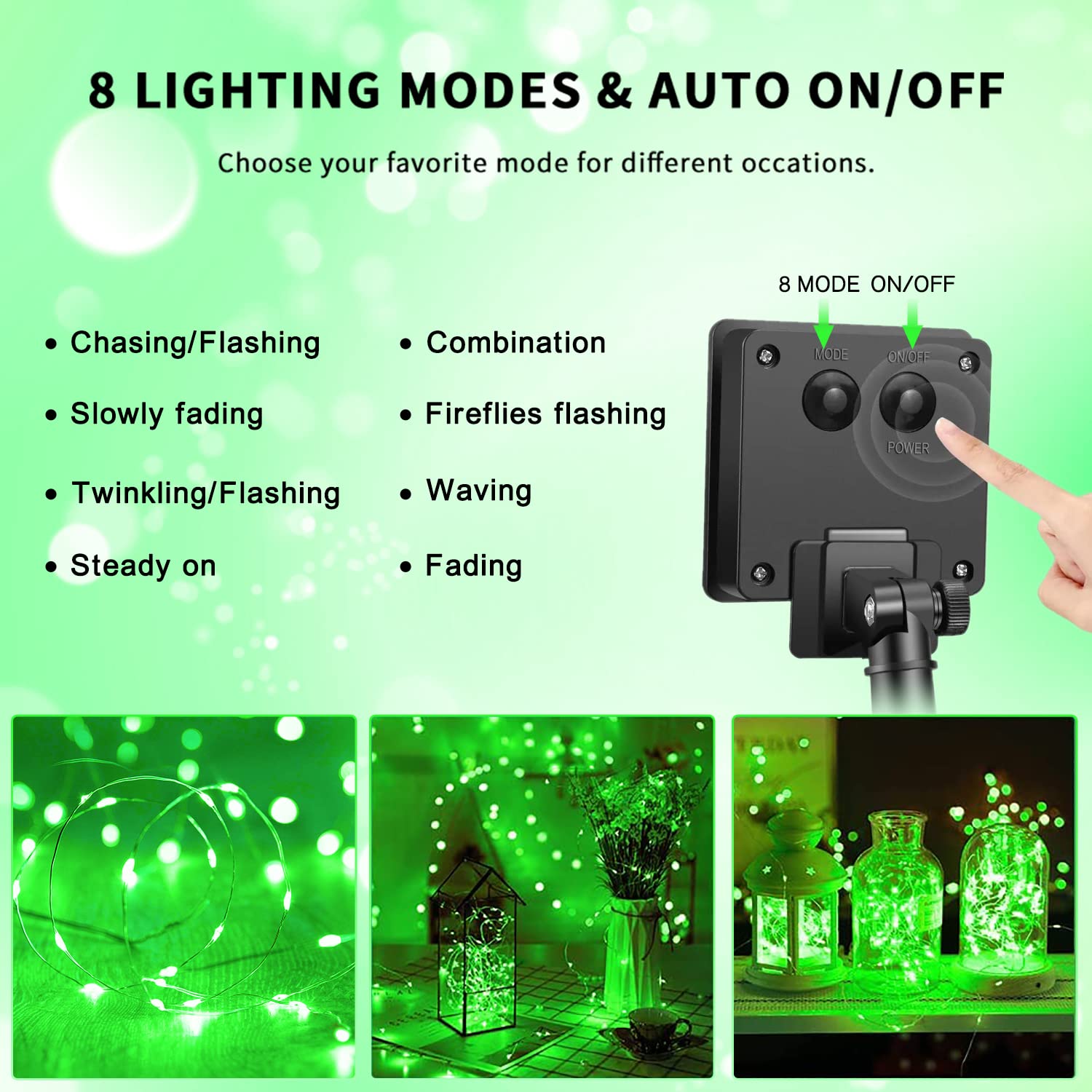 JMEXSUSS Solar Fairy Lights 100 LED Copper Wire 33ft Green 4 Pack Waterproof Outdoor Decor for Patio Garden Christmas Halloween