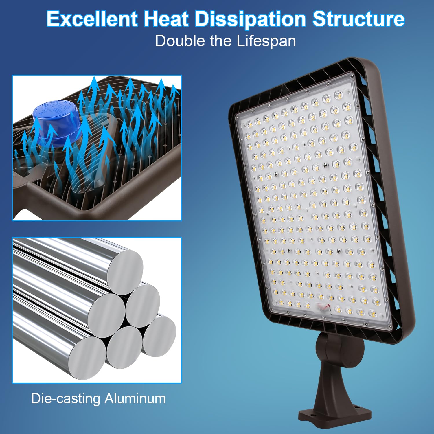 ledmo 480W LED Parking Lot Light, 5000K 72000LM, IP65 Commercial Street Light, Brown, Model EZ1513, Adjustable Bracket