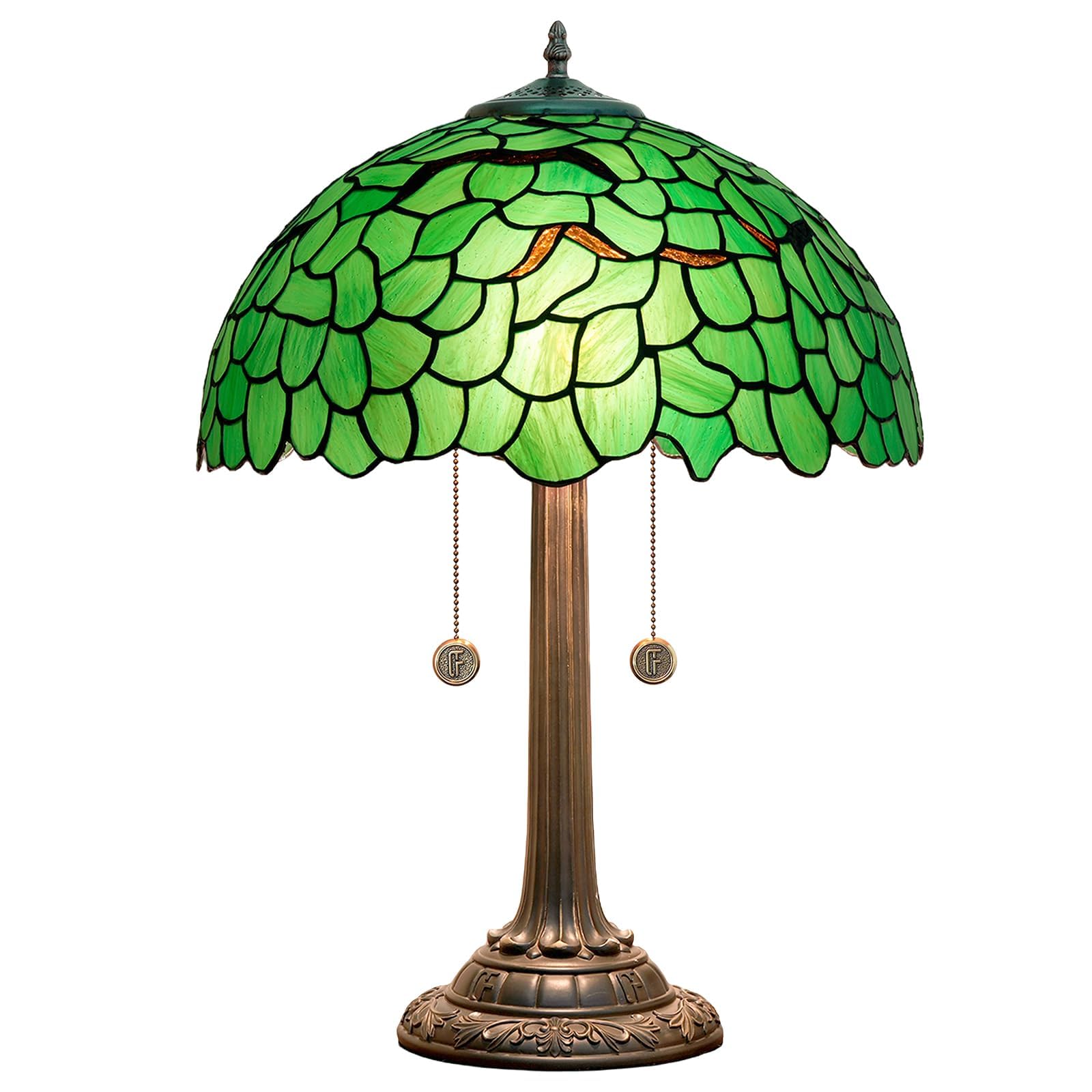 wecrejoni Tiffany Lamp Green Leaf Stained Glass Table Lamp 16X16X23 Inches Green Leaf Style Desk Reading Light Decor Beside Bedr