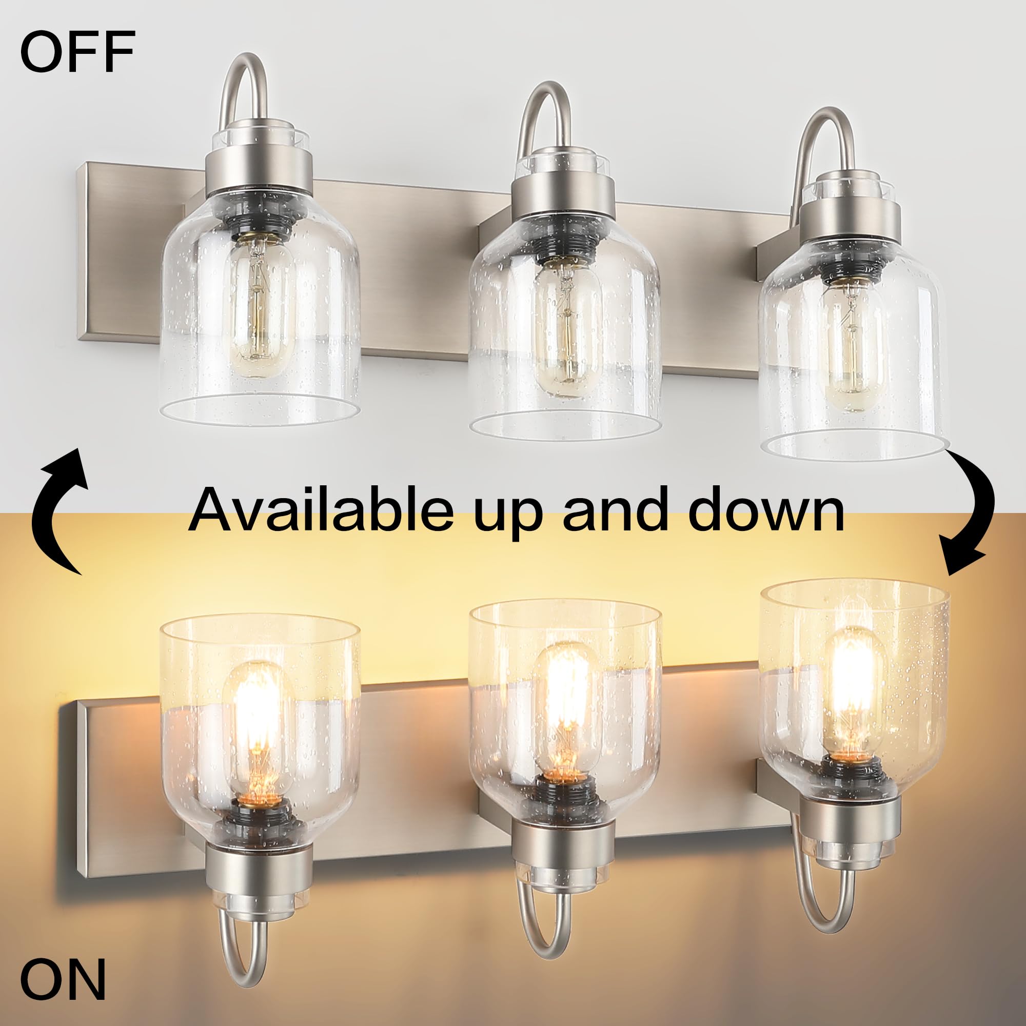 PRESDE 3-Light Bathroom Vanity Light Fixtures Brushed Nickel with Bubble Glass Shades
