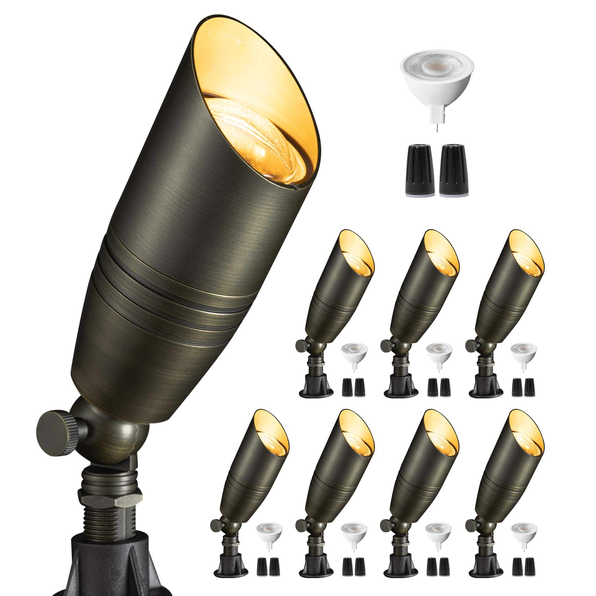 Gardenreet Spot Light Brass - Outdoor Landscape Spotlights Led, 12V Low Voltage Landscaping Uplights Hard-Wired, All Weather Bronze For Backyard Lawn With Warm White Changeable Bulbs (8 Pack)