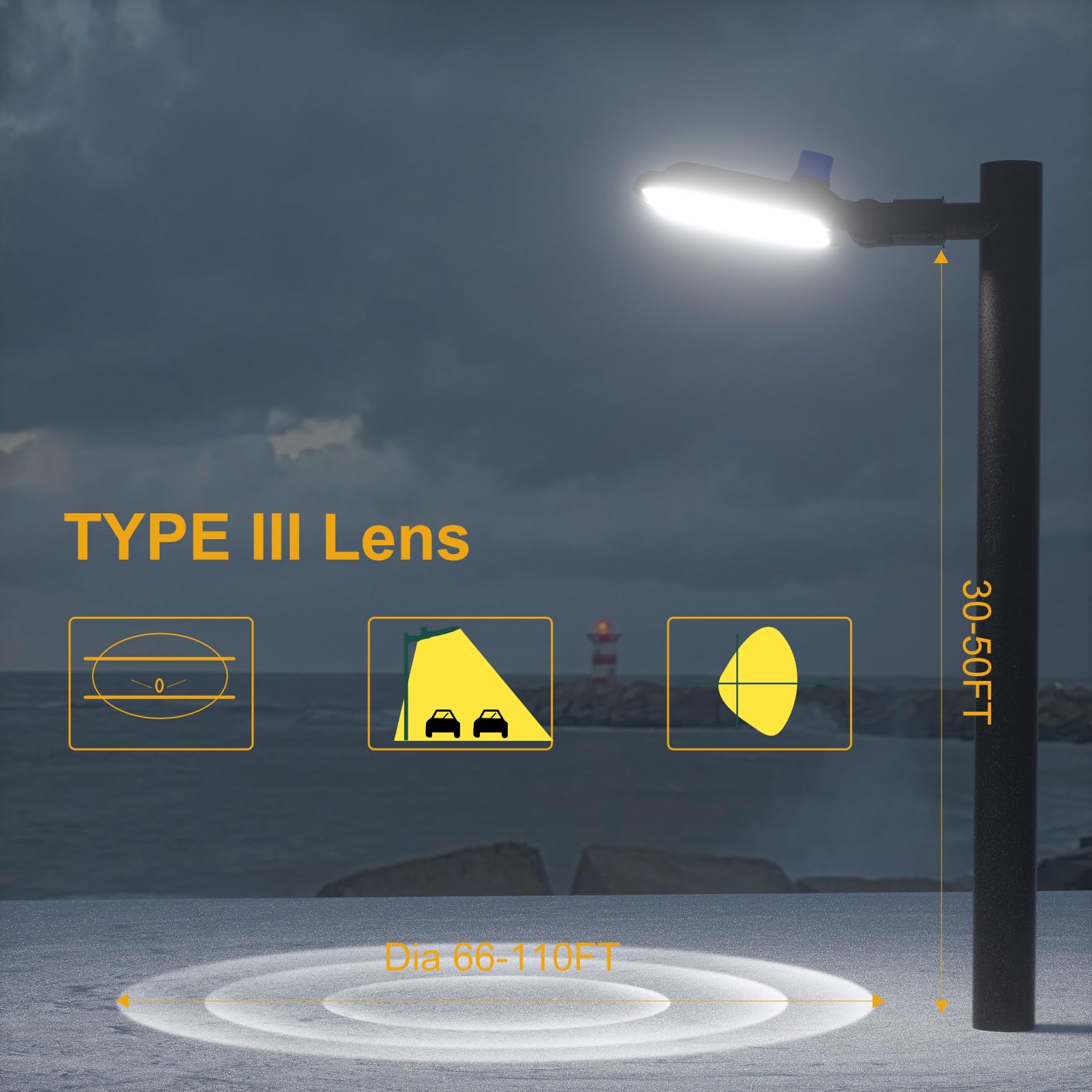 ACOHOOK 320W LED Parking Lot Lights - 48000lm, Slipfitter Mount, Smart Photocell, IP65, 5000K Daylight, 2Pack, ETL