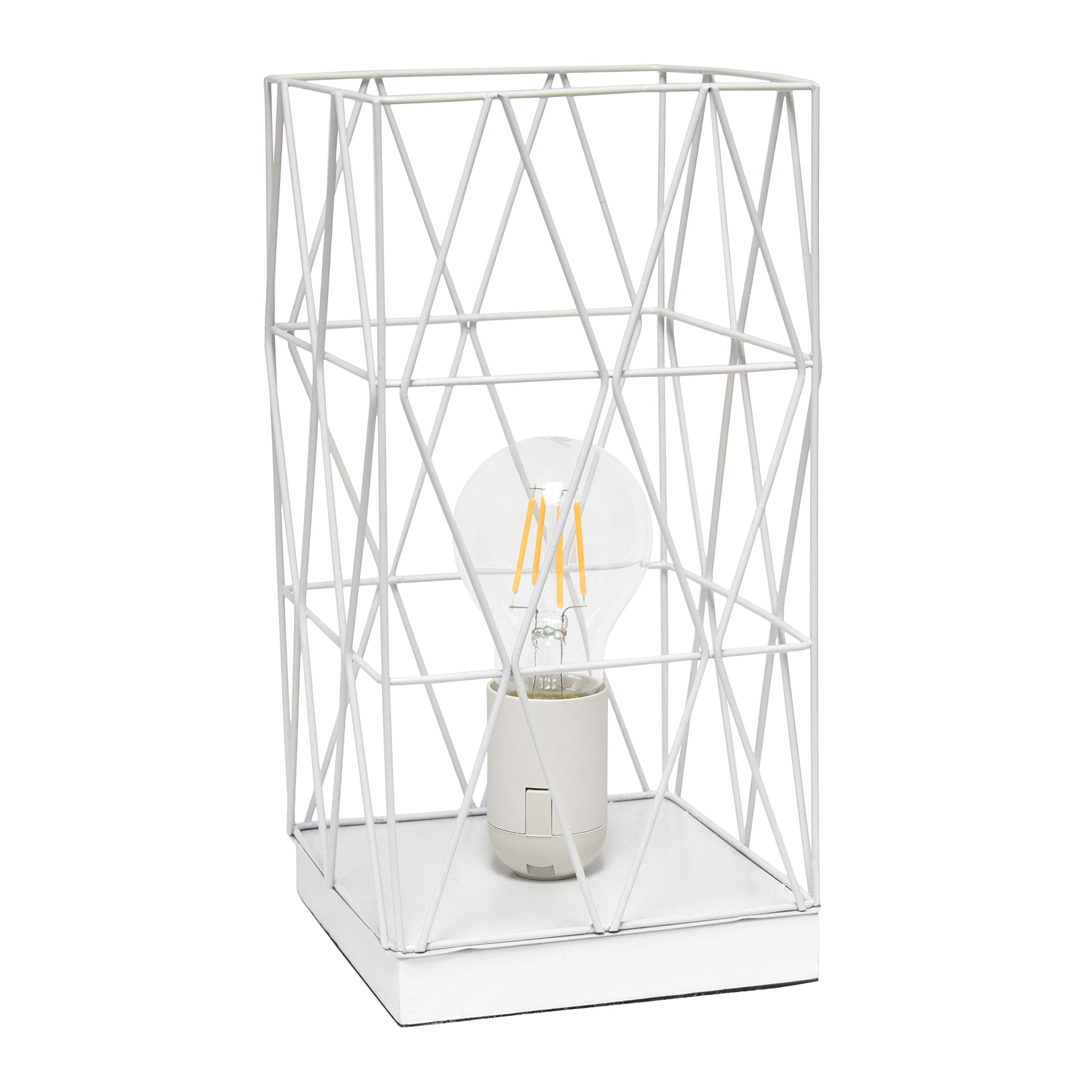 Simple Designs Lt1073-Wht Geometric Square Metal Table Lamp, White