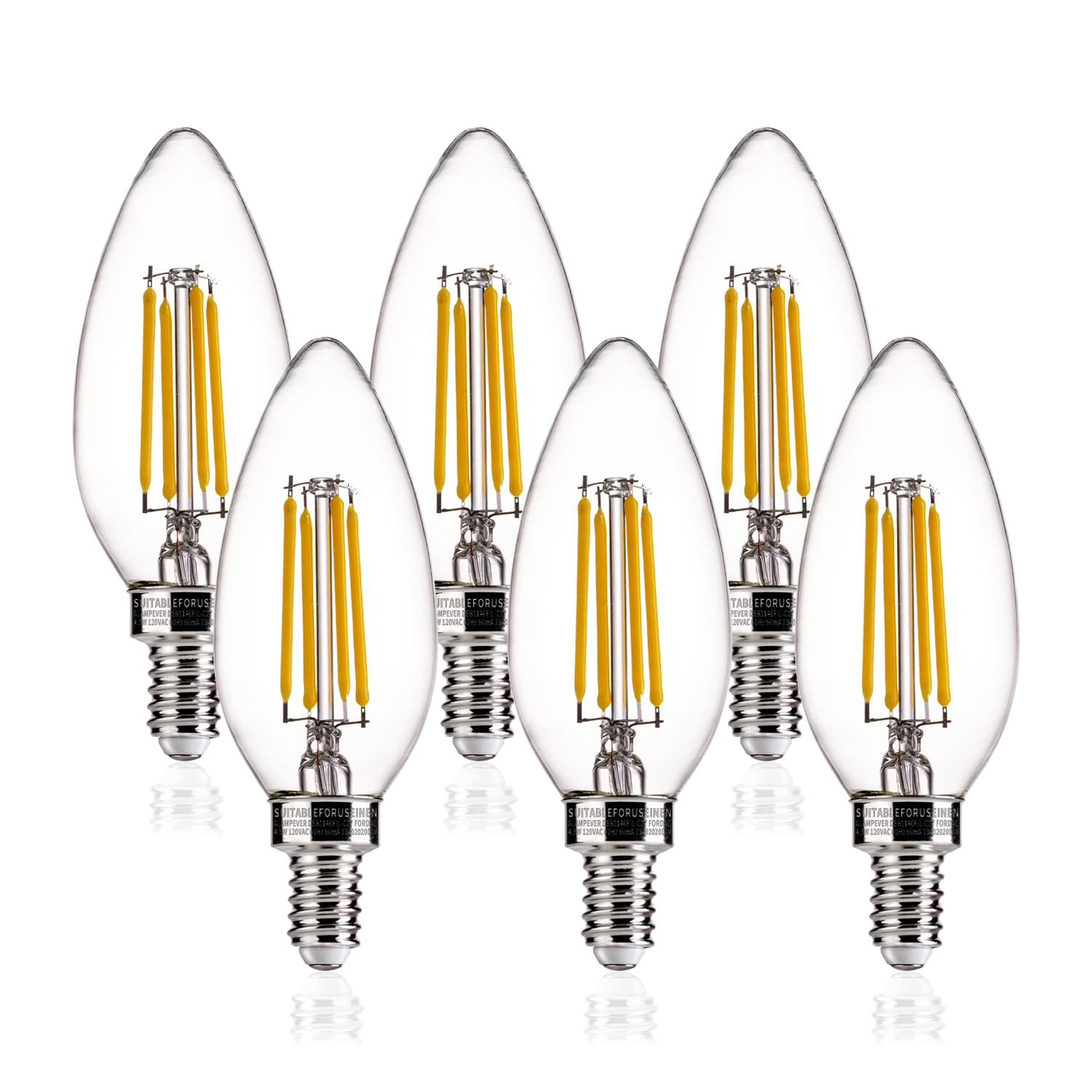 Alampever Chandelier Light Bulbs, 60W Equivalent Candelabra Bulb, E12 Led Bulb 2700K Soft White, 450Lm, Candle Light Bulbs 6 Pac